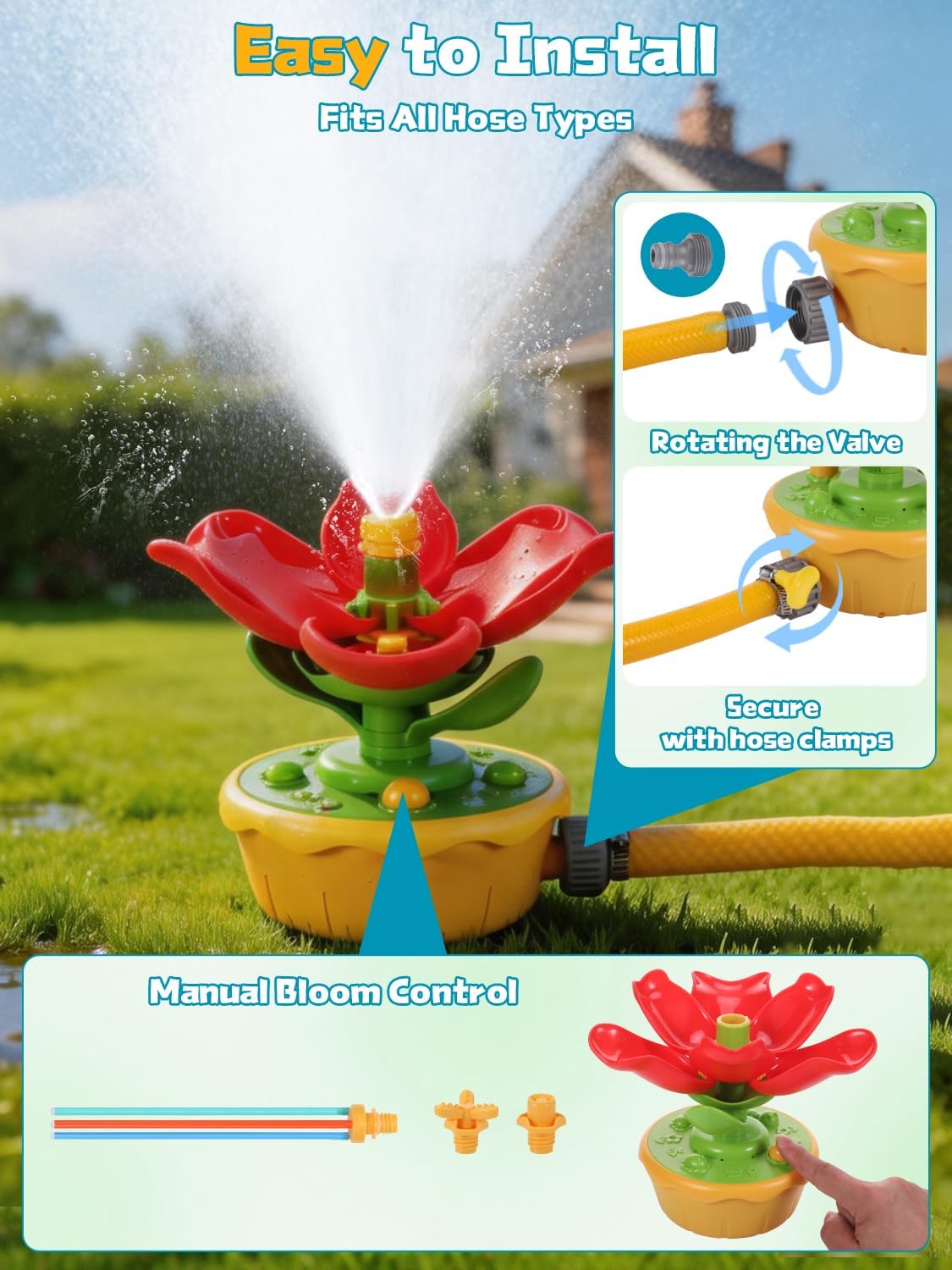 Thumbnail 6 de Giochi da Giardino per Bambini Fiore Spruzzini: Irrigatore a 3 Modalità e Tubi Flessibili