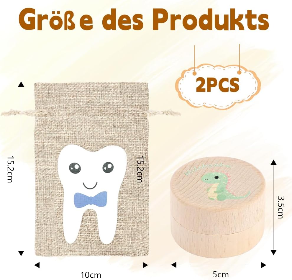 Detalle 2 de Aolso 4875129 Wooden Milk Teeth Box with Tooth Groove, Dinosaur Design