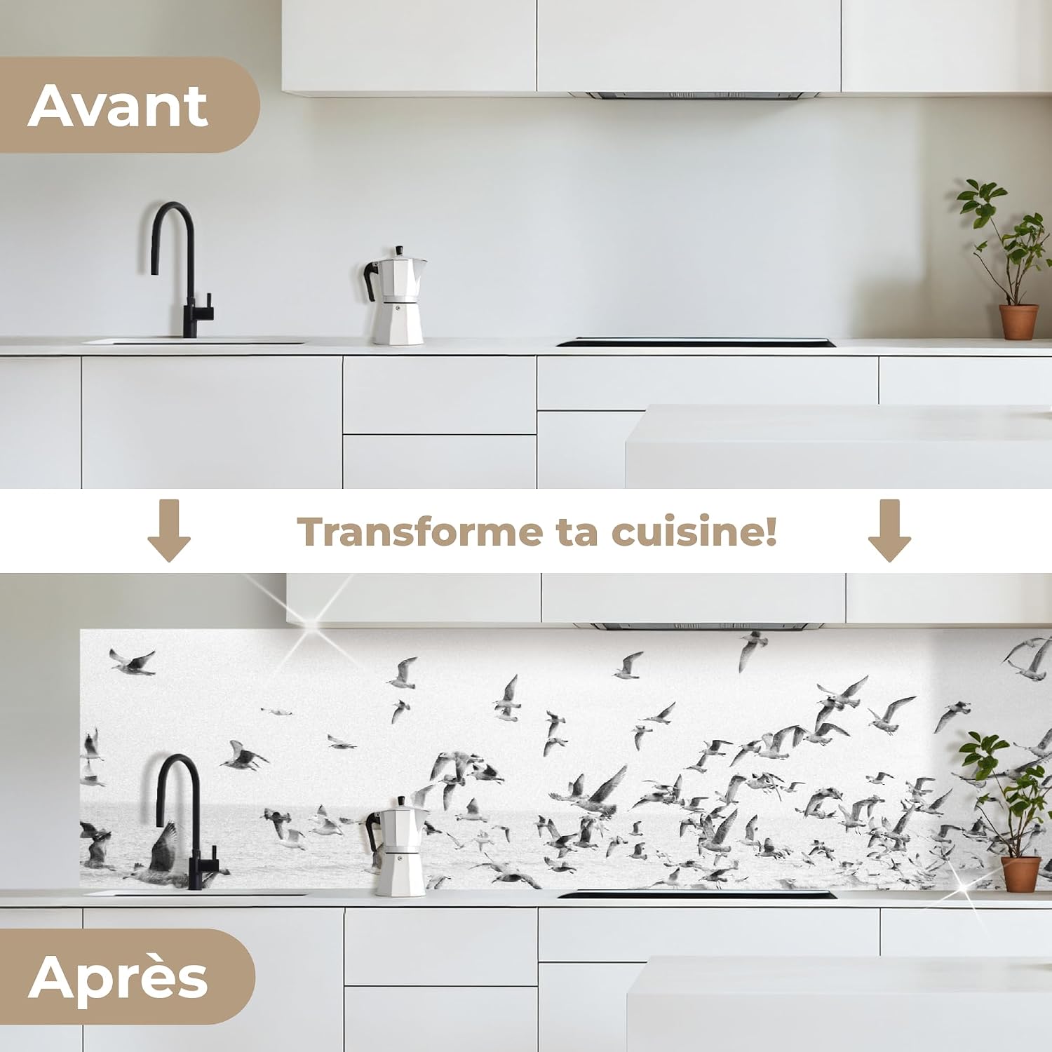 Thumbnail 2 de KitchenYeah zelfklevende kunststof spatwand 80 x 300 cm met zeevogelmotief