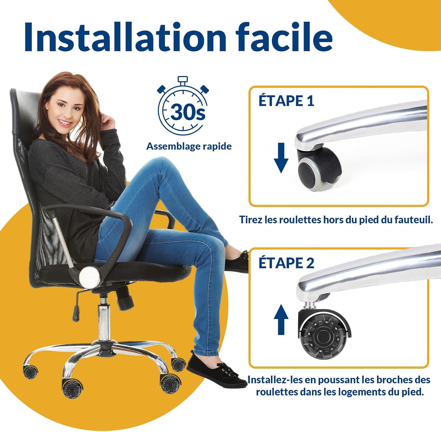 Detalle 2 de COSYLAND 5PCS Roulettes Chaise Bureau 11x22mm – Silencieuses, Capacité 300 kg, 360°