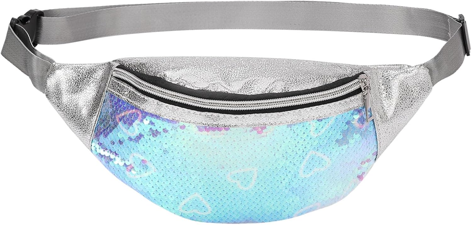 Detalle de DTGN Sequined Fanny Pack for Women: Shiny Green Heart, Adjustable Belt, Water Resistant Waist Bag