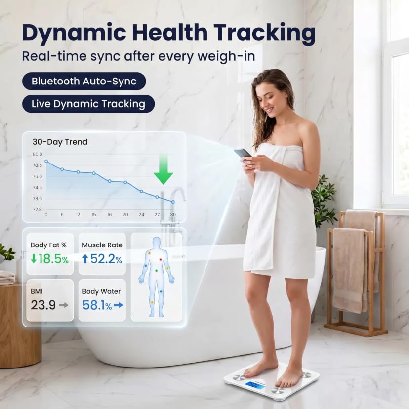 Detalle de HomeFashion HFitness 8028 smartvåg 28 x 28 cm med Bluetooth och kroppssammansättning
