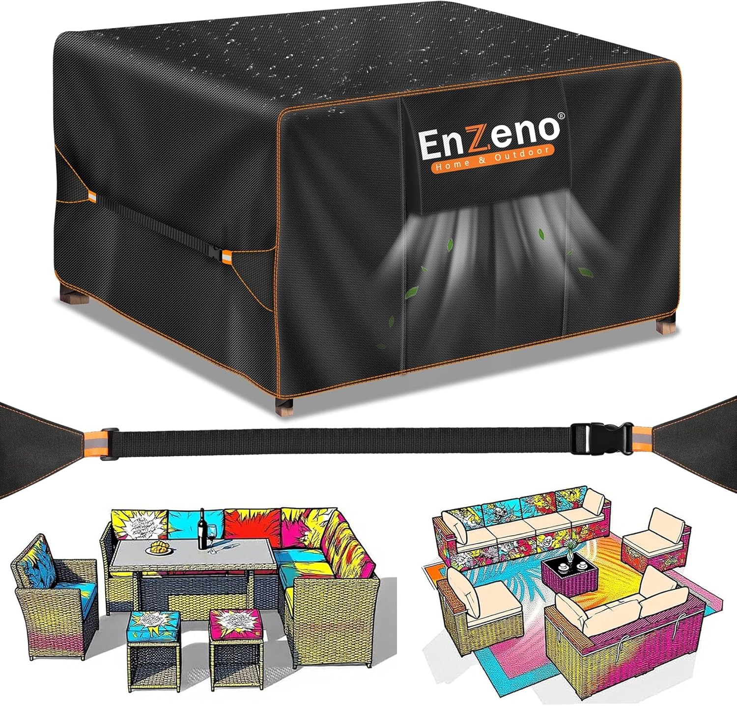 Thumbnail 6 de Enzeno Loungemöbel-Abdeckung wasserdicht 200×200×90 cm für Garten-Lounge (PU-beschichtete Abdeckplane)