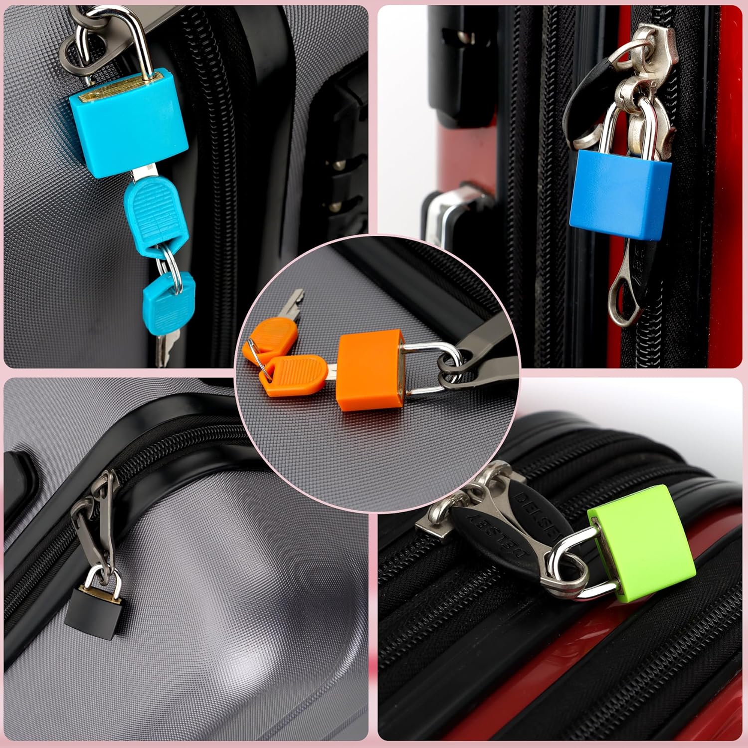 Detalle de 8 Pcs Suitcase Locks with Copper Keys – Multicolour Mini Padlocks for Bags, Suitcases and Laptops