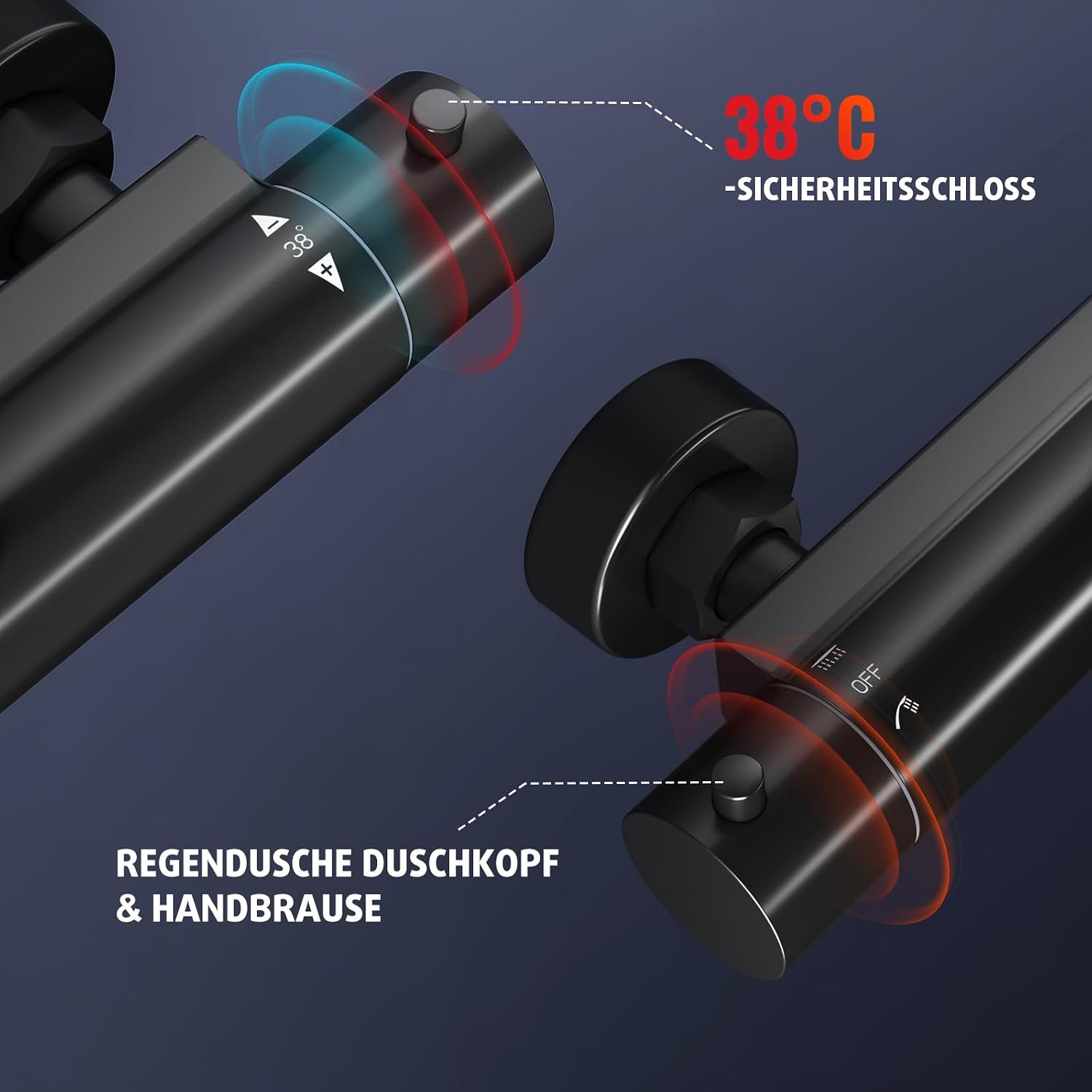 Thumbnail 4 de Rainsworth Duschsystem mit Thermostat Schwarz – quadratische 25×25 cm Regendusche inkl. Duschstange