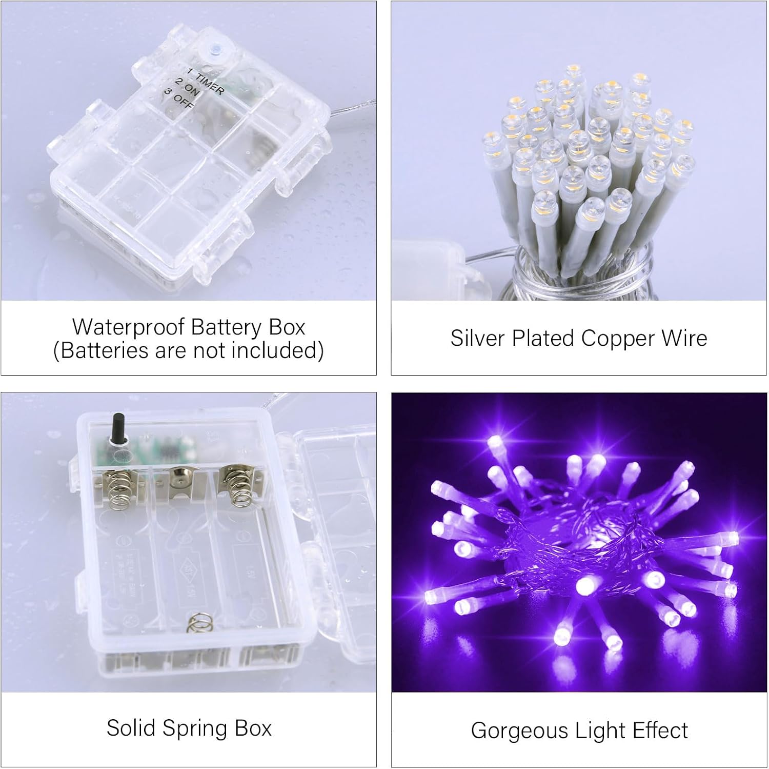 Thumbnail 6 de Dalugo Purple Battery Fairy Lights (3m, 30 LED) with 6h Timer, IP65 Waterproof