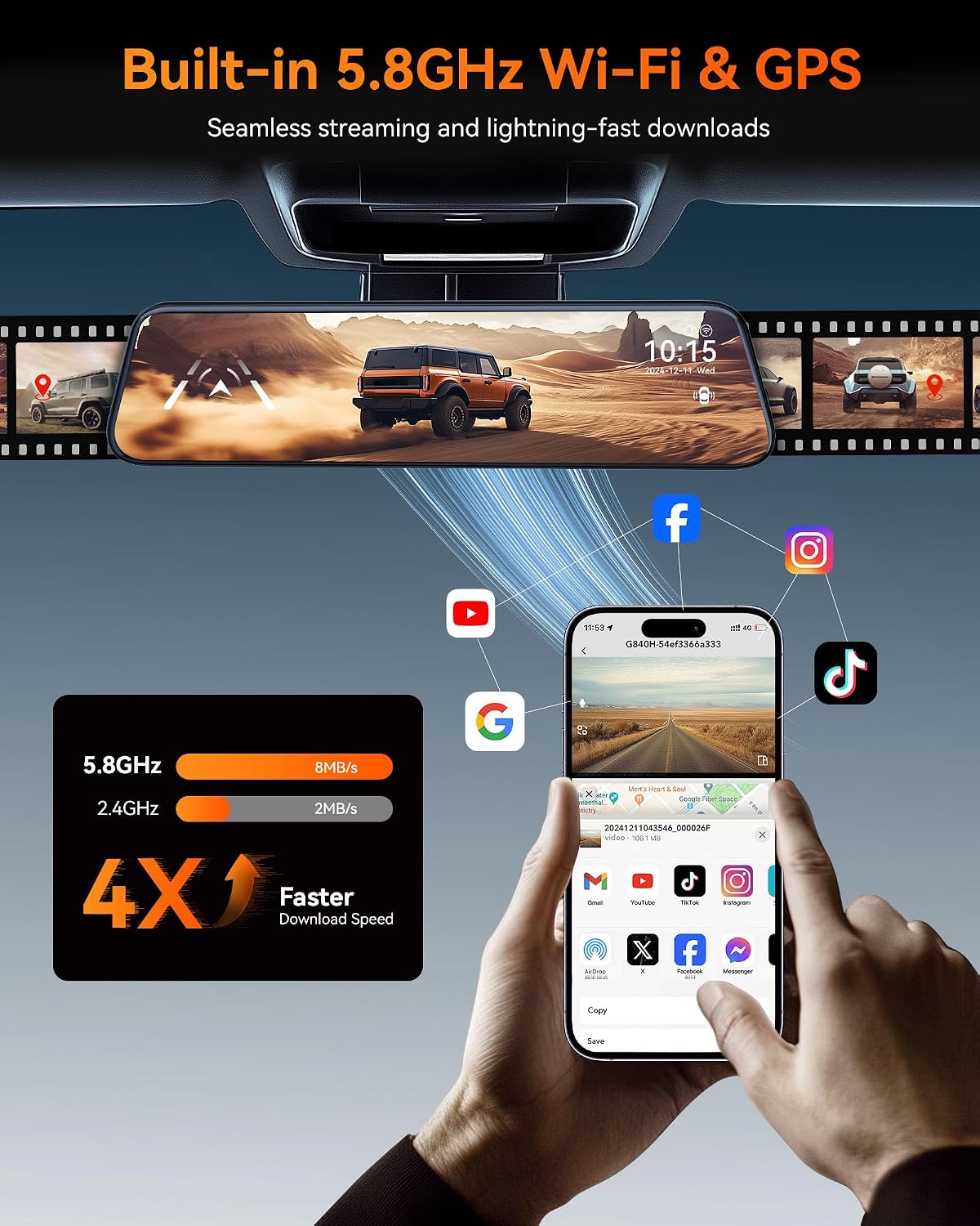 Thumbnail 3 de WOLFBOX G840H 12" mirror dash cam 2.5K