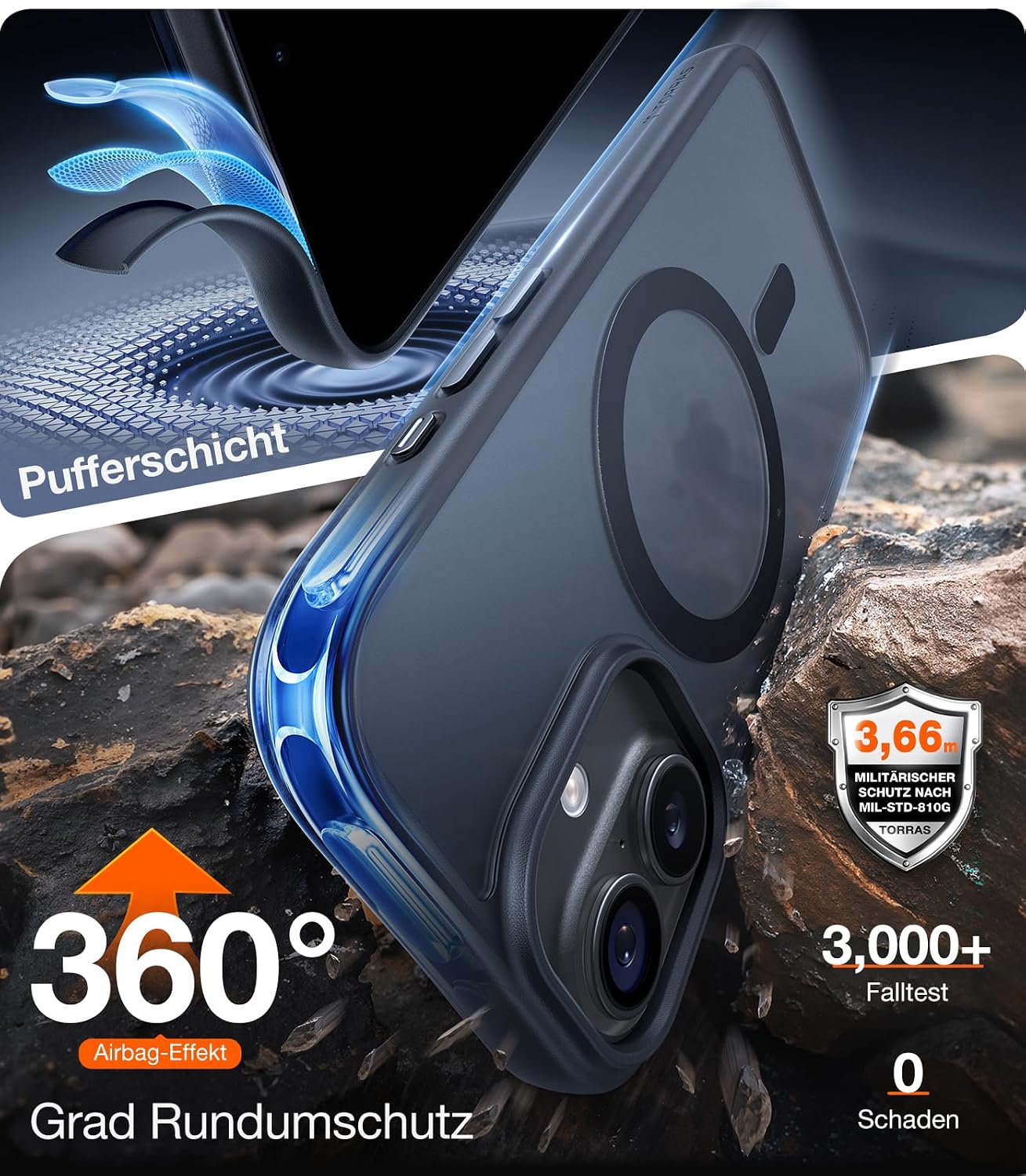 Detalle de TORRAS Guardian-Mag Hülle für iPhone 17 mit MagSafe-Schutz (matt schwarz)