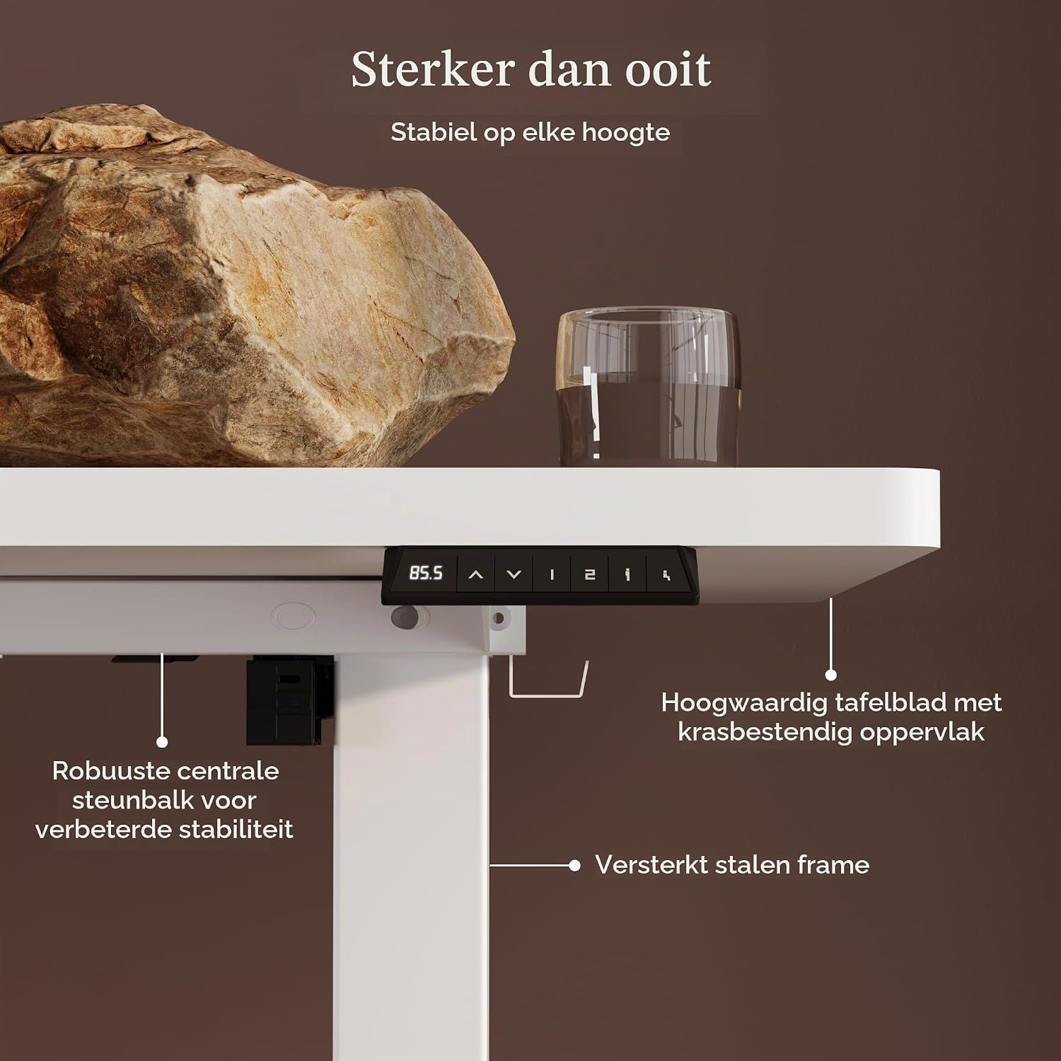 Detalle de FLEXISPOT QE1W-1660-NL03 zit-sta bureau 160 x 60 cm, wit, elektrisch verstelbaar