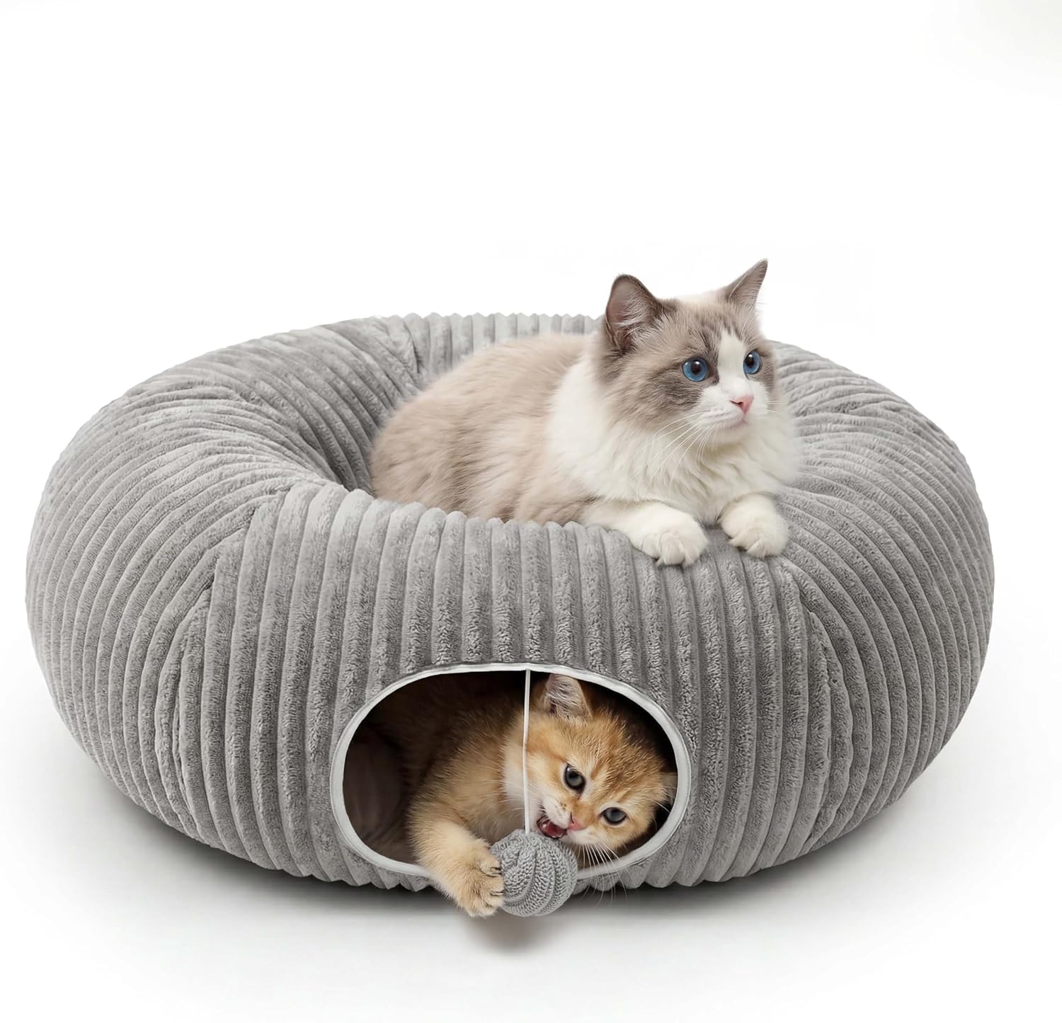 Detalle de MOYMO MOY-CT-strp-grey-14-m Cat Tunnel Bed, Grey Cotton Play Cave
