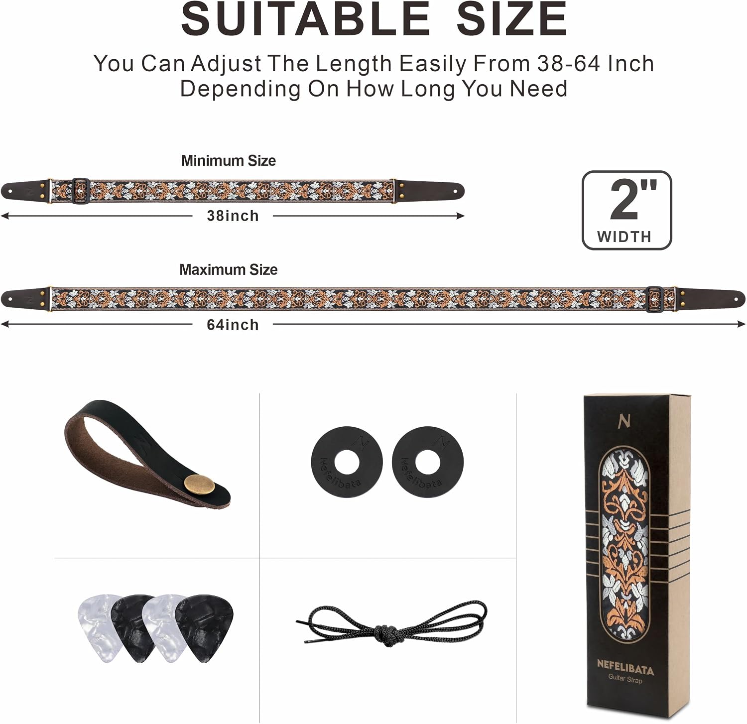 Thumbnail 6 de Nefelibata Gitarrengurt 2 Zoll mit Tasche