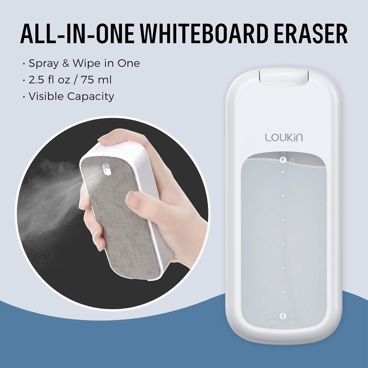 Detalle de LOUKIN Inventive All-in-One Dry Erase Eraser with Built-in Cleaner, Magnetic Holder & 2 Refill Pads