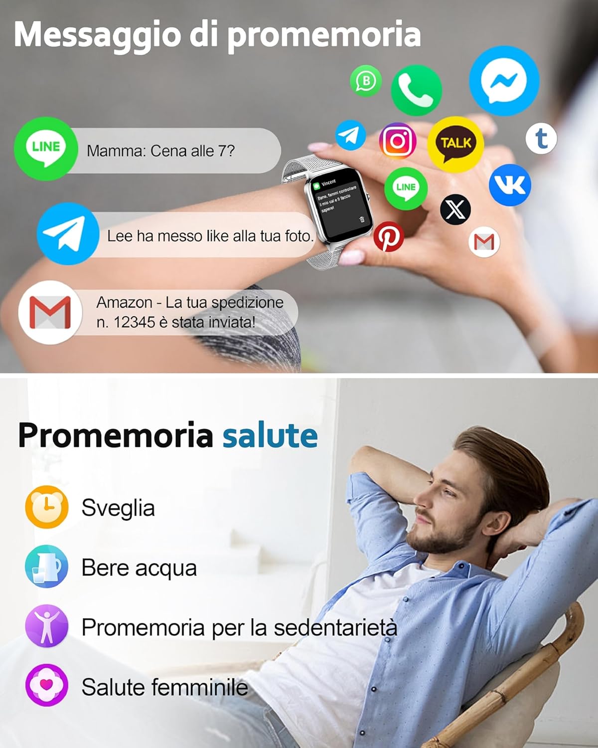 Thumbnail 4 de Popglory Smartwatch Uomo Donna 1.85": chiamate, assistente AI e 100+ modalità sportive con due cinturini in regalo