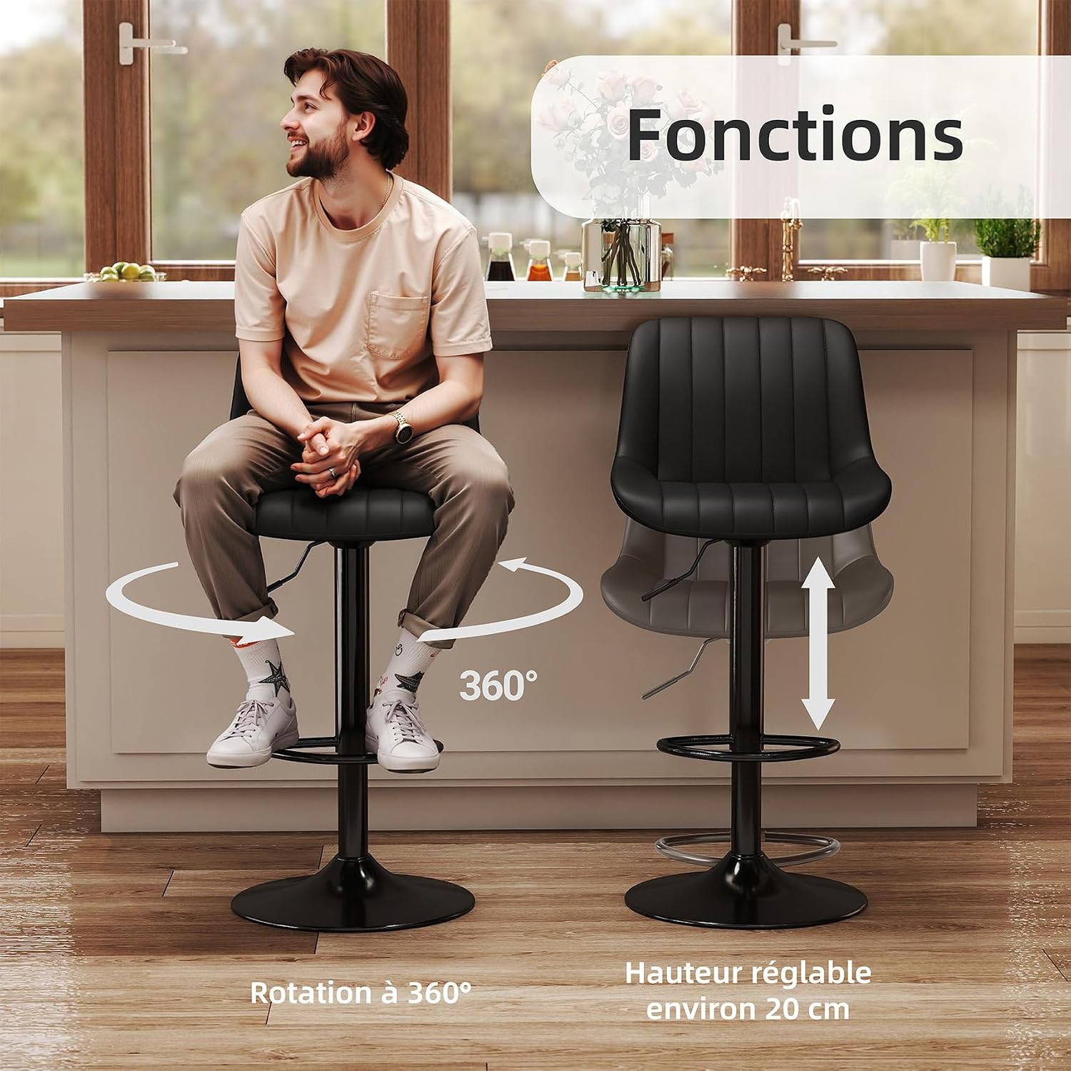 Thumbnail 3 de Youhauchair Tabouret Bar 3 pièces 55–75 cm