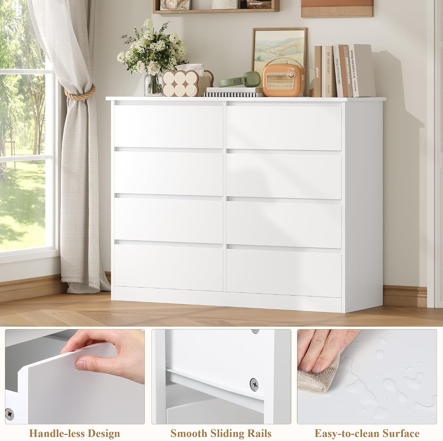 Detalle de FOREHILL P804 Chest of Drawers, 8 Drawers, White, 120 cm