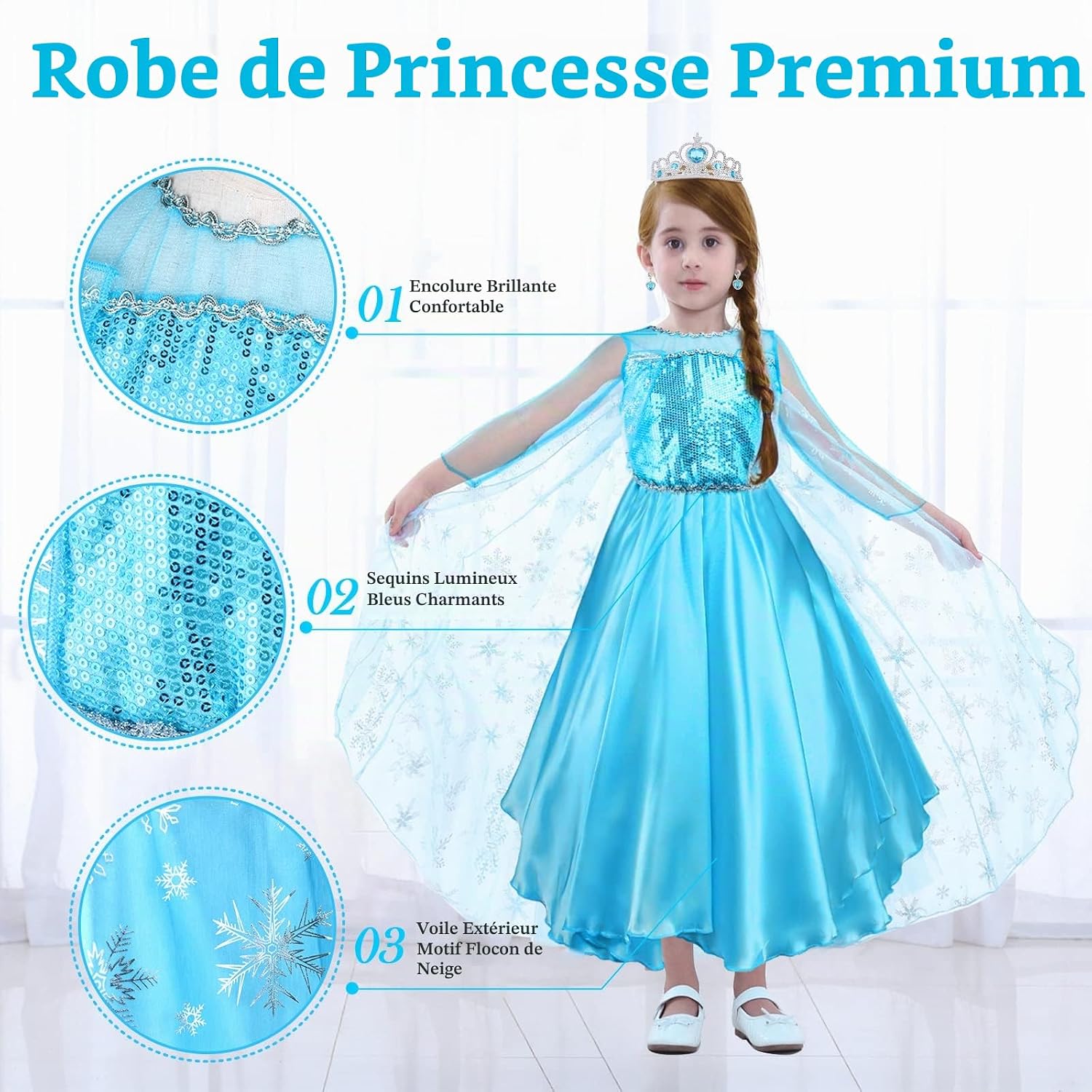 Thumbnail 2 de URAQT CBE-Frozendress-FBA Elsa-prinsessenkostuum met accessoires, maat 100-150 cm