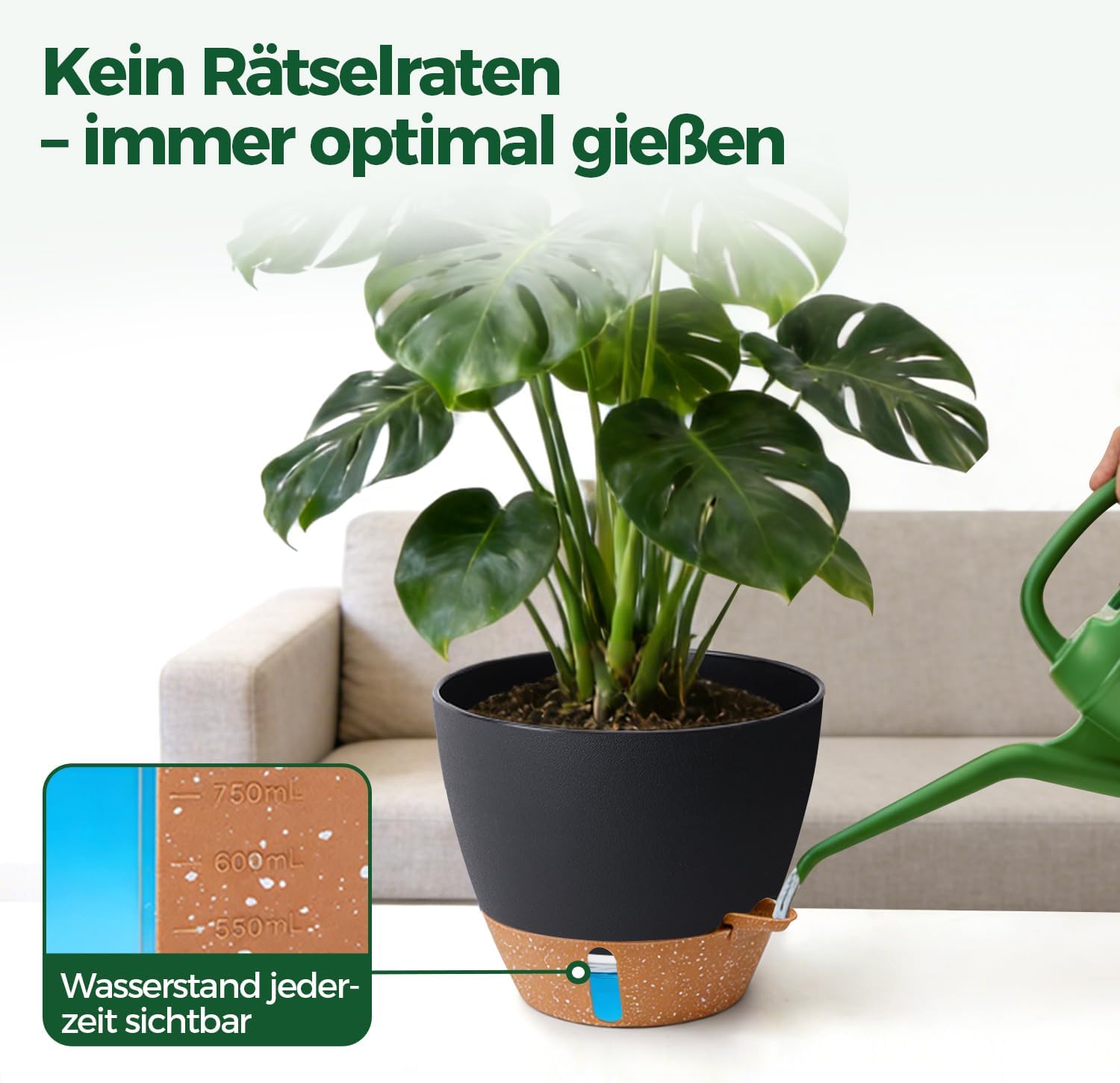Detalle 2 de T4U 2er Set Selbstbewässernder Blumentopf 25 cm