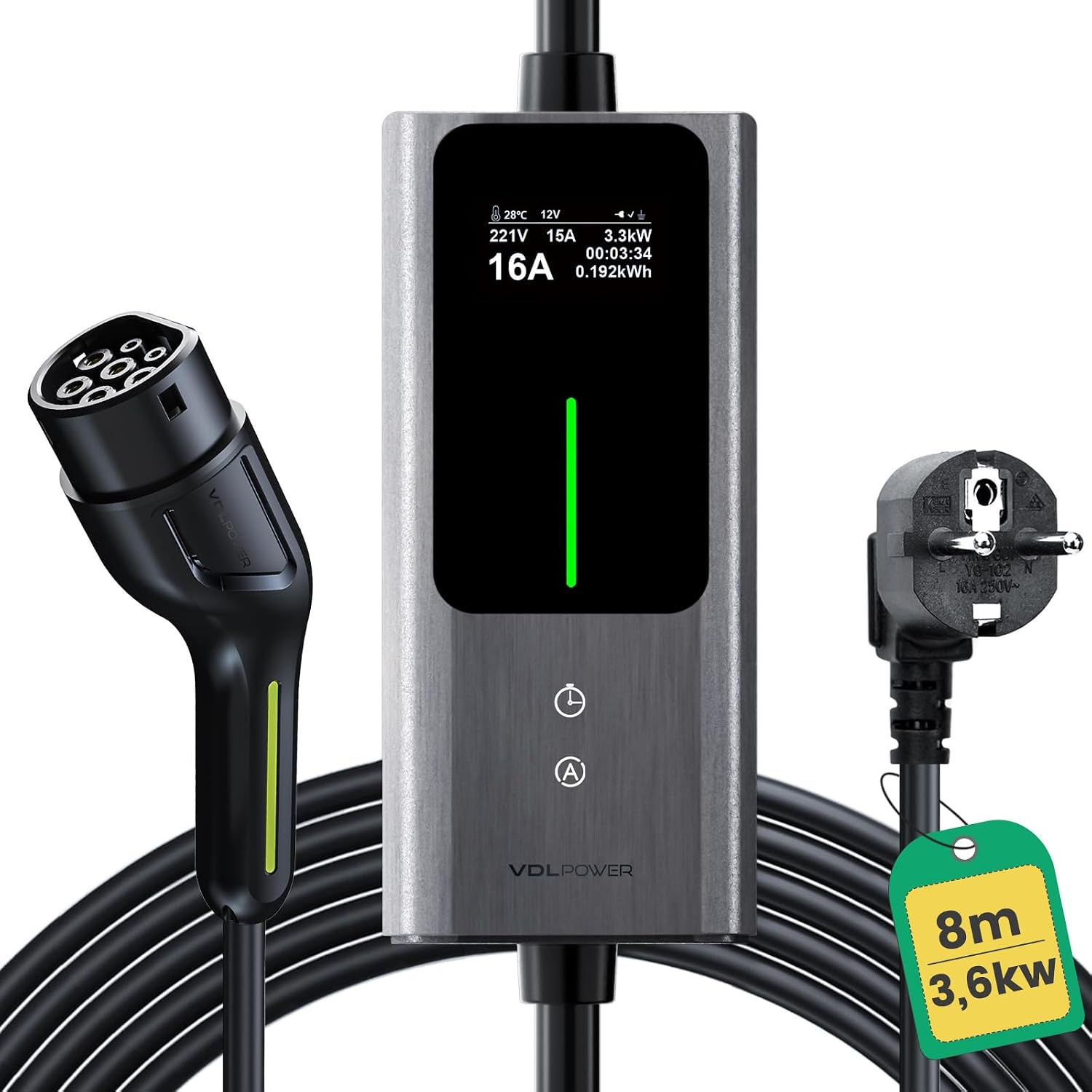 Detalle de VDLPOWEREU Cavo Ricarica Tipo 2 3,68kW 8m