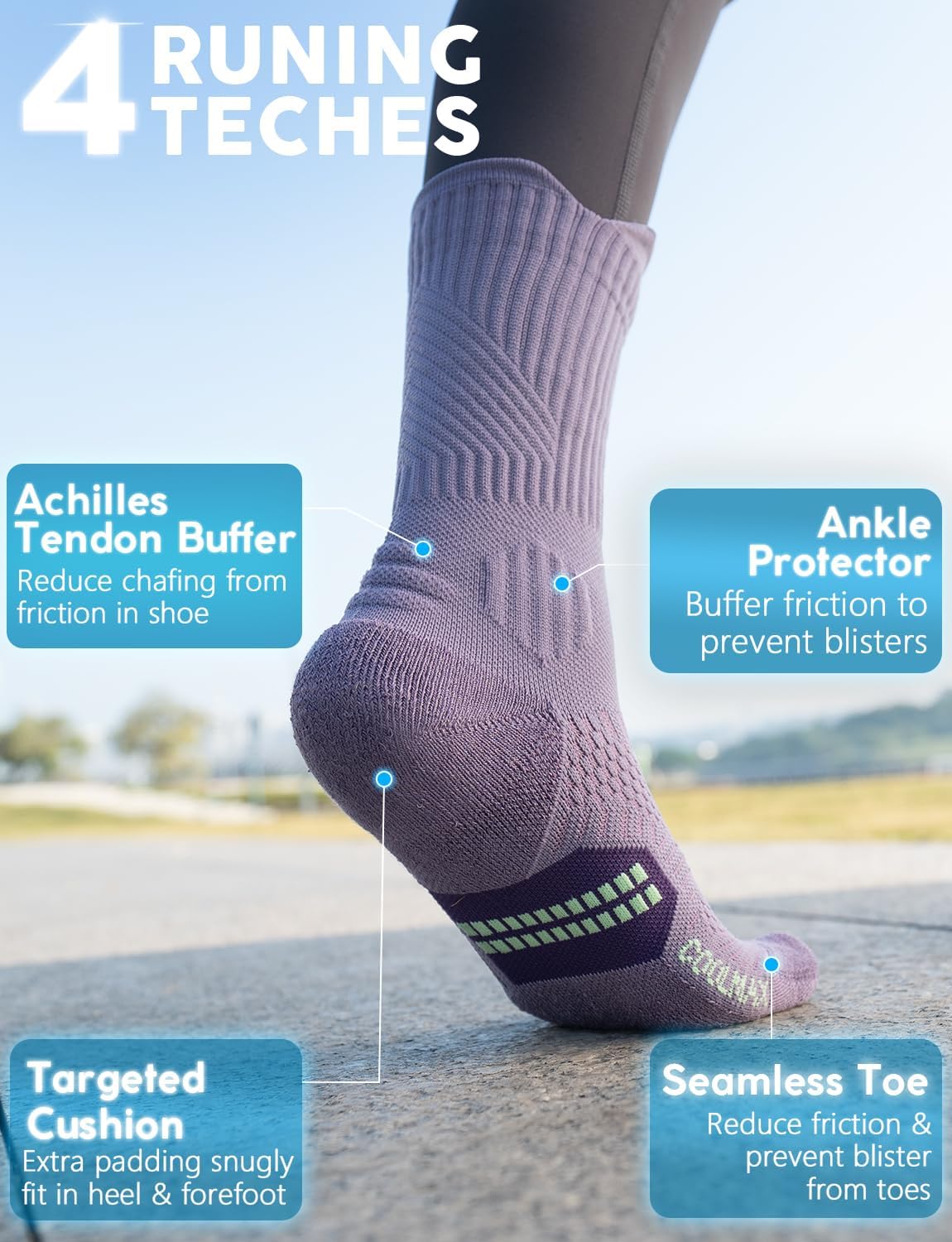 Thumbnail 3 de Juclise Womens Coolmax Bamboo Compression Running Crew Socks, 3 Pairs – Anti-Blister & Moisture-Wicking