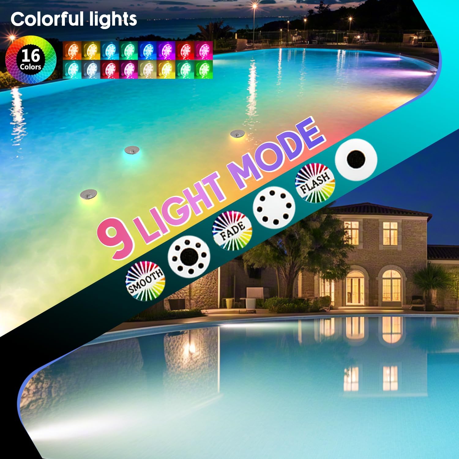 Thumbnail 4 de idyl light Unterwasser-Poolbeleuchtung, wiederaufladbar mit Fernbedienung (2 Stück, IP68)