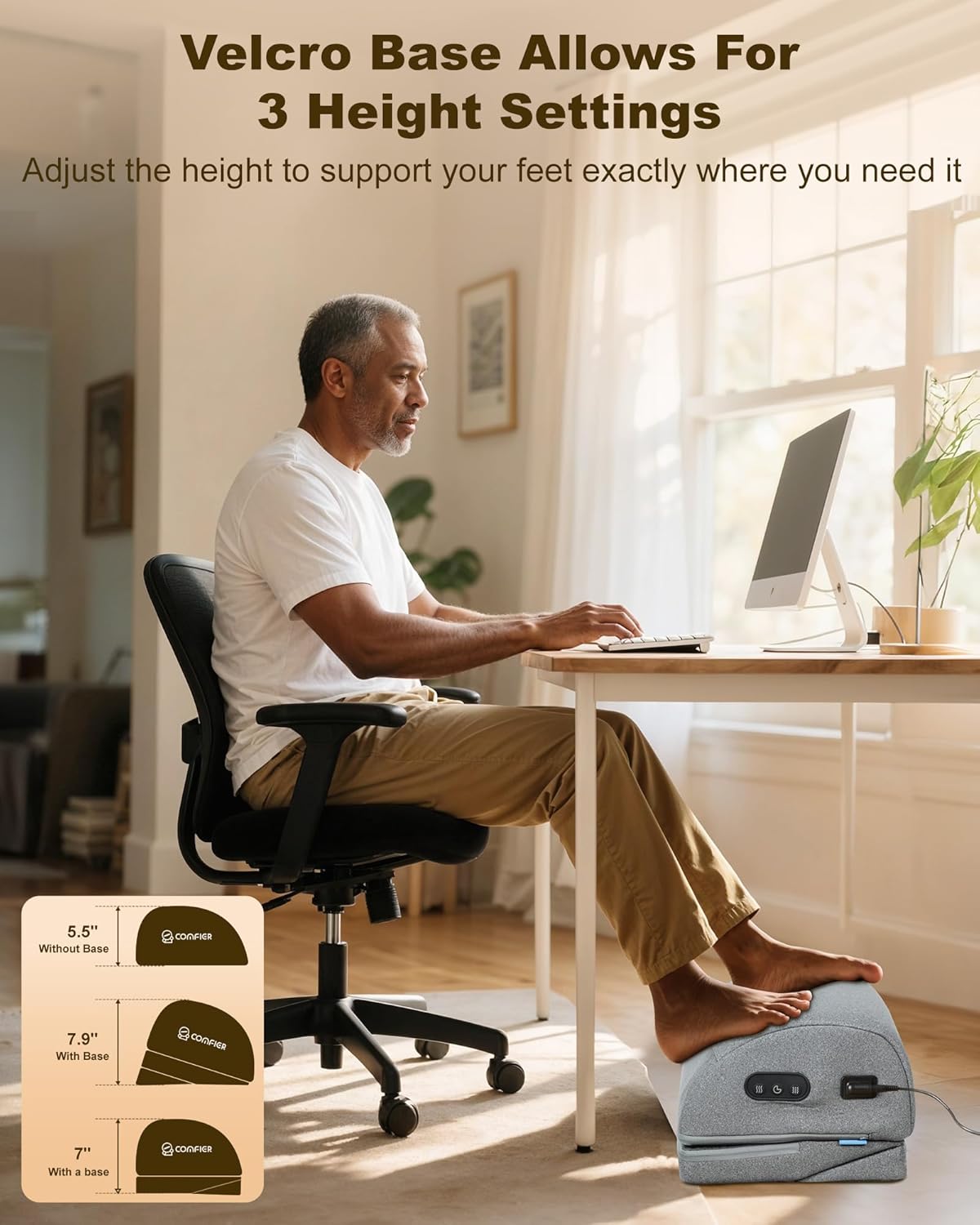 Thumbnail 2 de COMFIER Foot Warmer with Vibration: 3-Height Under-Desk Foot Rest with Heat and Massage