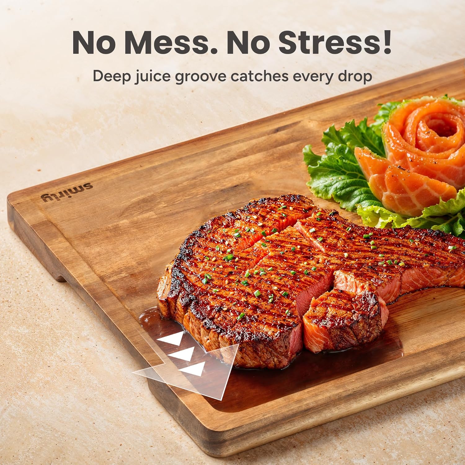Detalle de SMIRLY Acacia Wood Cutting Board Set (3-Pack) with Holder