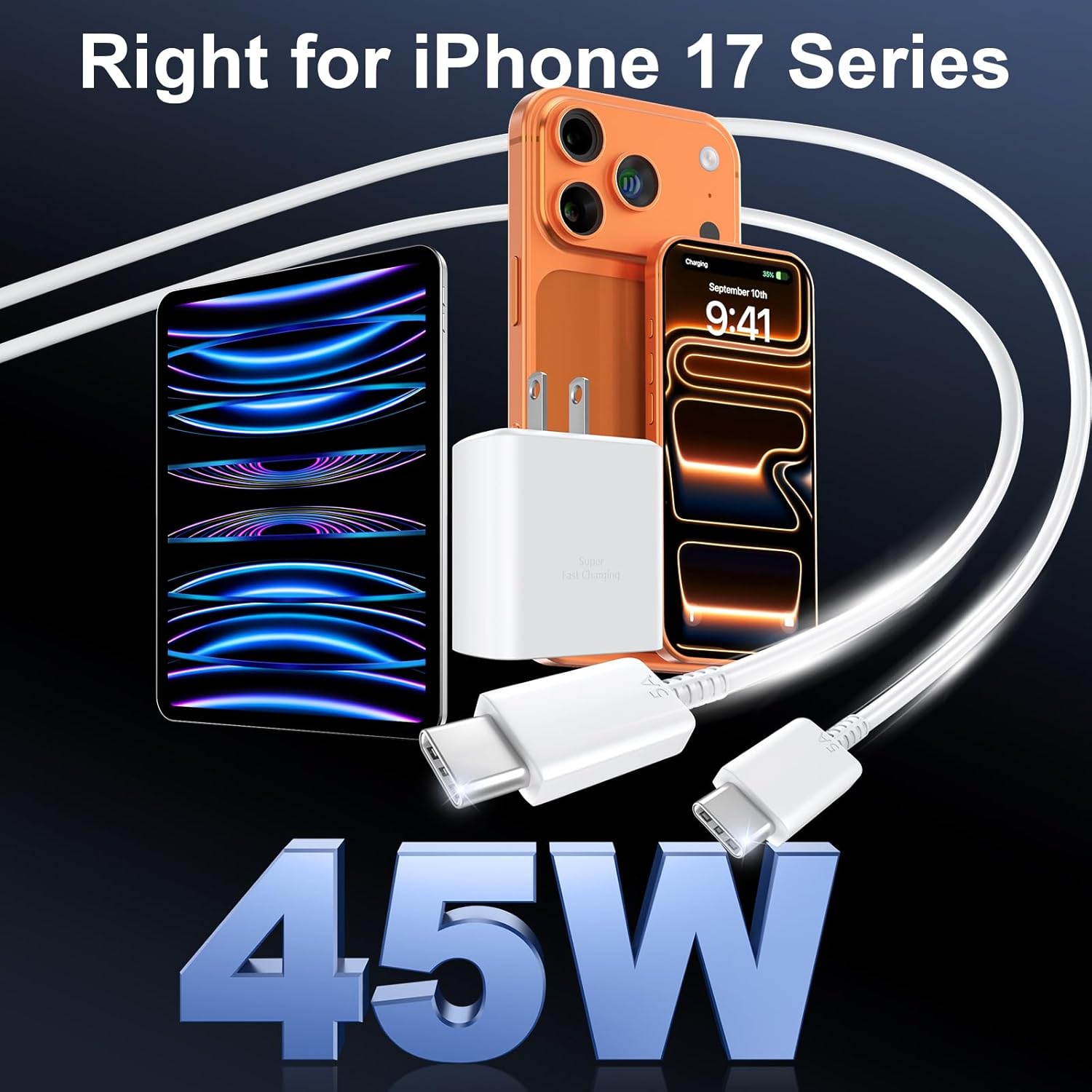 Thumbnail 4 de iPhone 17 45W Fast Charger with 10ft USB‑C Cable