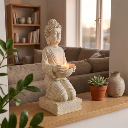 Detalle 2 de INtrenDU Statua di Buddha con portacandele 39 cm – crema