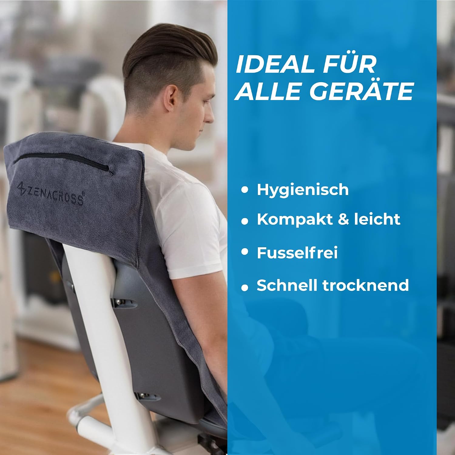 Detalle de ZENACROSS Fitness Handtuch Mikrofaser 120x50 mit Reißverschlusstasche – schnelltrocknend und hygienisch