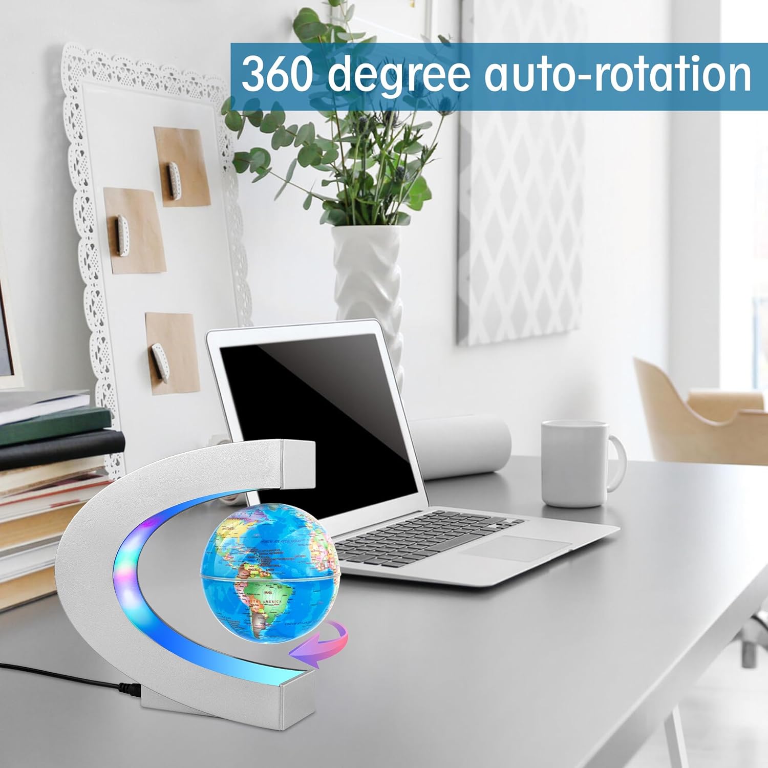Thumbnail 3 de MOKOQI Magnetic Levitating Globe with LED Light (Silver) — desk floating world globe with 7-color LEDs