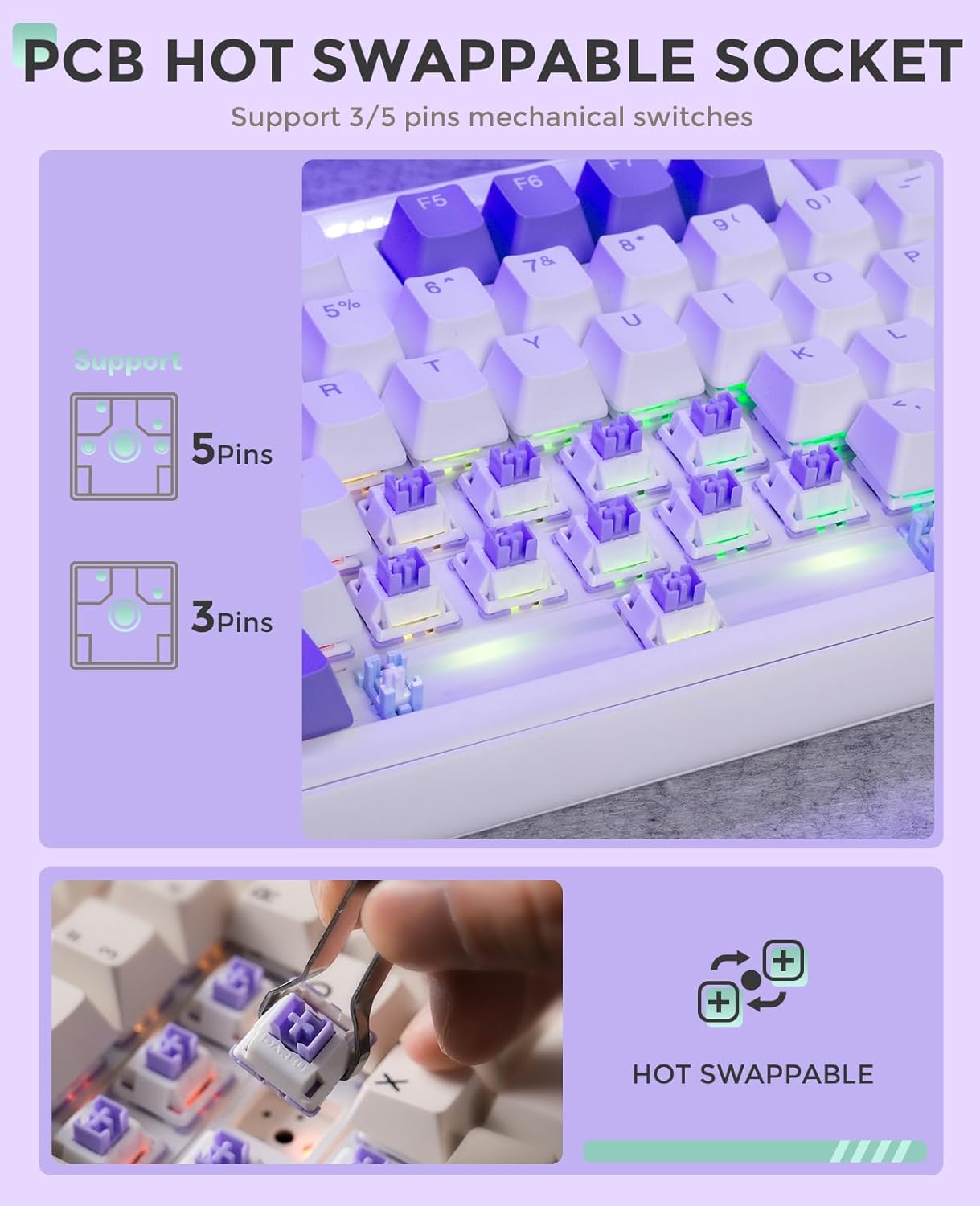Thumbnail 4 de DAREU EK98pro Wireless Mechanical Keyboard (Gasket, Hot-Swappable) with Creamy Pre-Lubed Linear Switches, PBT Keycaps, BT 5.0/2.4GHz/USB-C