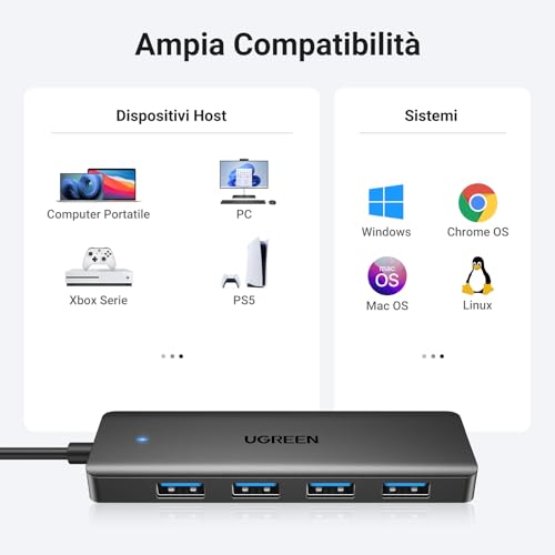 Detalle de UGREEN Hub USB 3.0 a 4 porte: espansione semplice e veloce da 15 cm