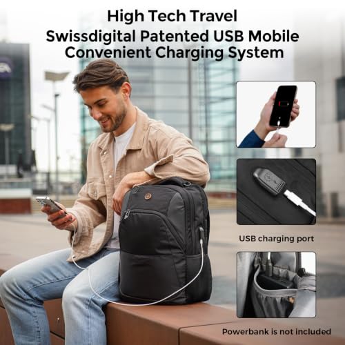 Detalle de Swissdigital Design Backpack SD1670-01: 16-Inch Laptop, RFID & USB Charging Pocket