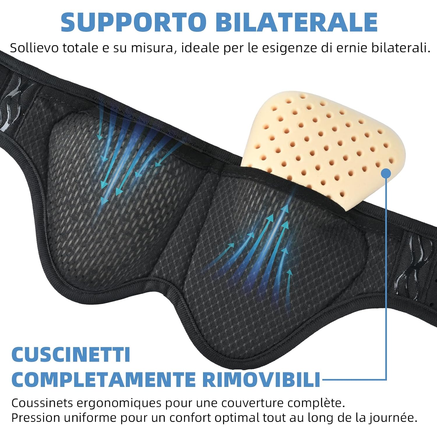 Detalle de Tenbon Cintura per ernia XL con cuscinetti rimovibili: supporto discreto e regolabile per uomo e donna