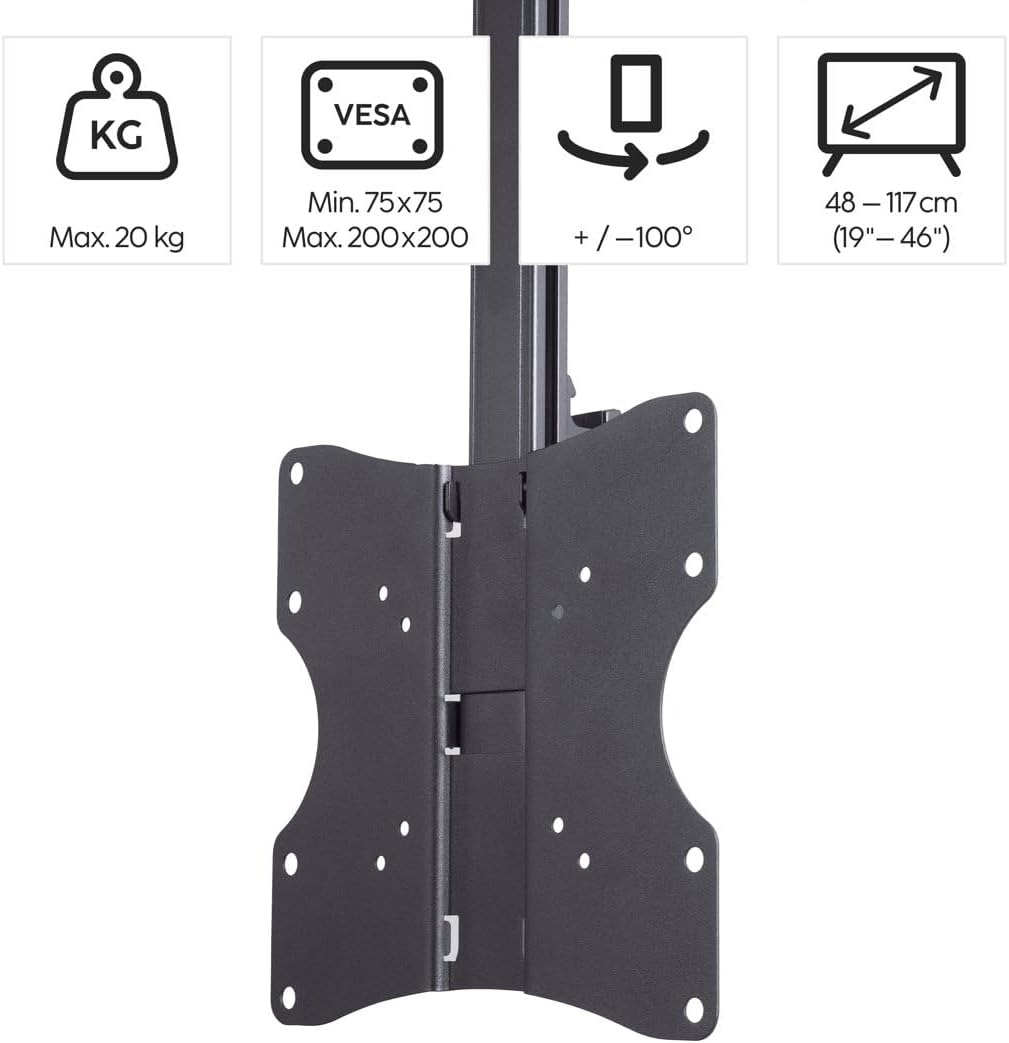 Thumbnail 6 de Hama Support TV plafond pivotant réglable en hauteur (19" à 46") jusqu’à 20 kg, VESA 200 x 200, garantie 10 ans – Noir