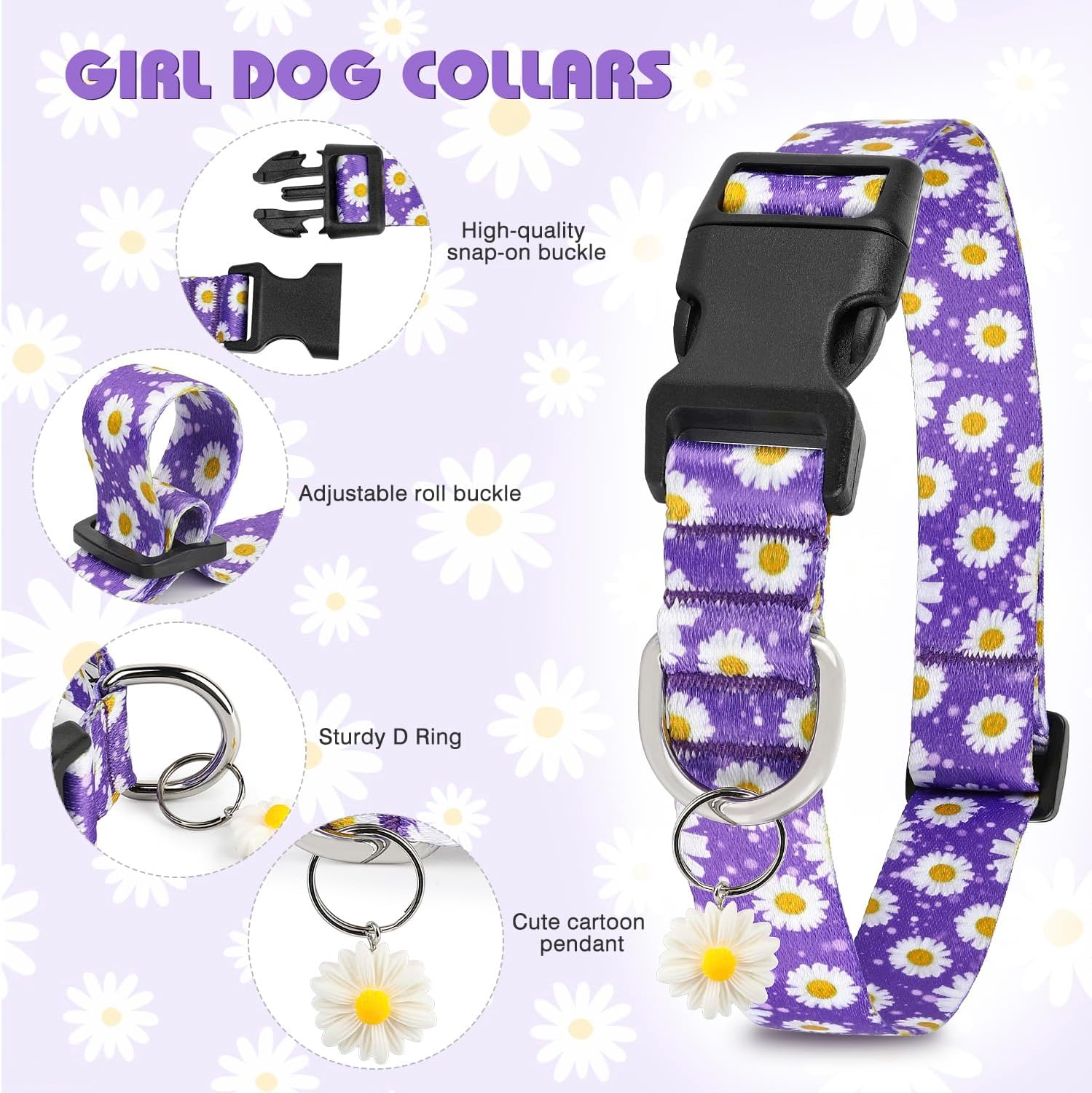 Thumbnail 4 de Ayaseen Floral Dog Collar Small Purple Daisy