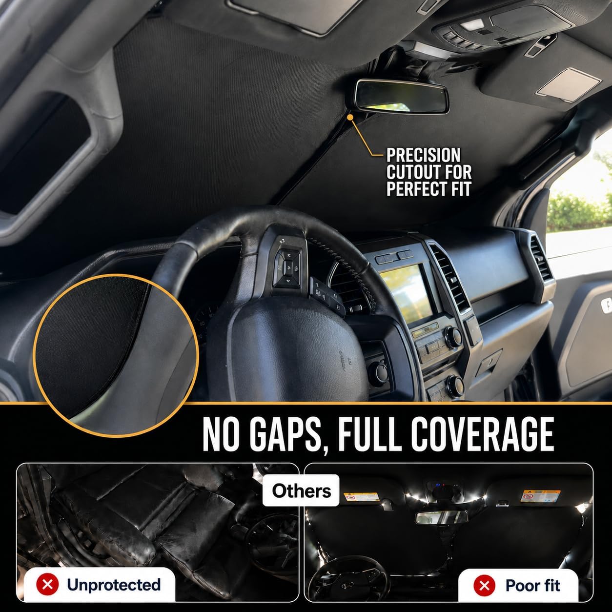 Detalle de Zanch Large Windshield Sun Shade for Chevrolet Silverado 1500 (2019-2026) – 7-Layer UV & Heat Block, 3D Laser Custom Fit