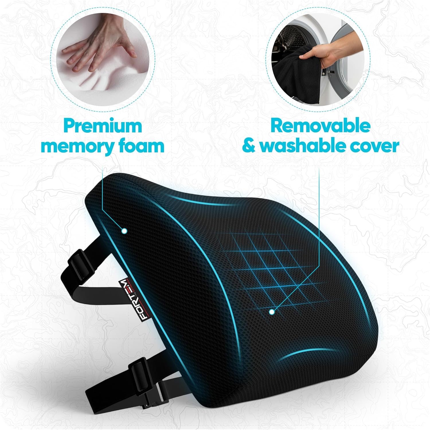Detalle 2 de FORTEM Lumbar Support Cushion with Memory Foam & Adjustable Straps