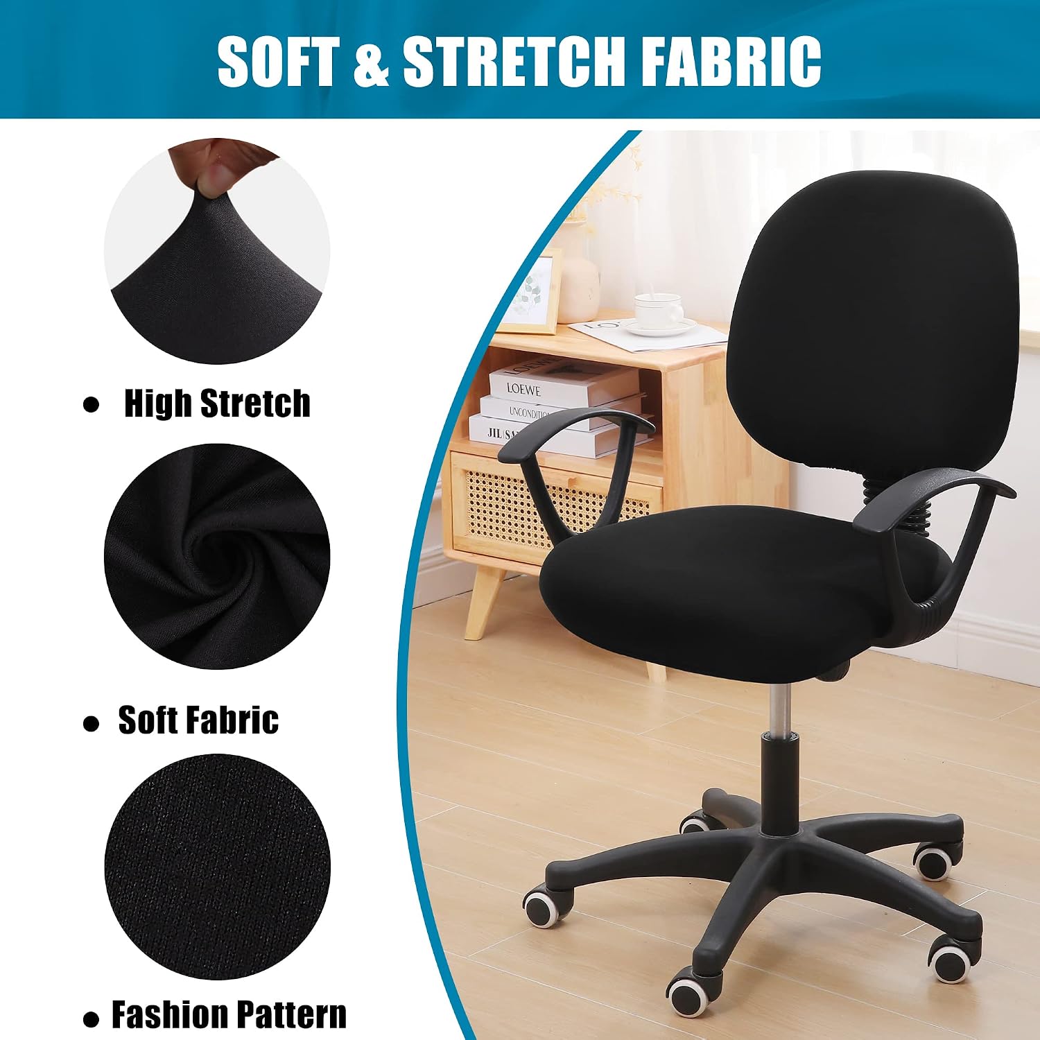 Thumbnail 5 de Smiry Printed Office Chair Cover for Seat and Backrest, Stretch Fabric