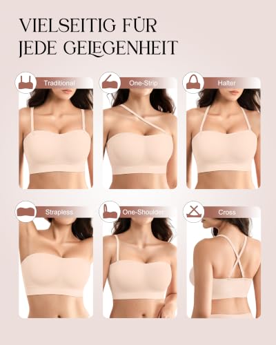Detalle de SHARICCA Trägerloser BH Damen ohne Bügel 2026 – Nahtloser Push-Up Bandeau, rutschfester Silikon, flexible Träger