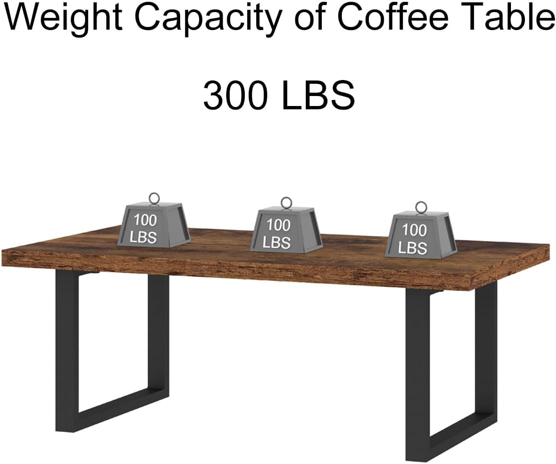 Thumbnail 5 de IBF tavolino da salotto rustico rettangolare in legno e metallo, stile industriale minimal, 119 cm