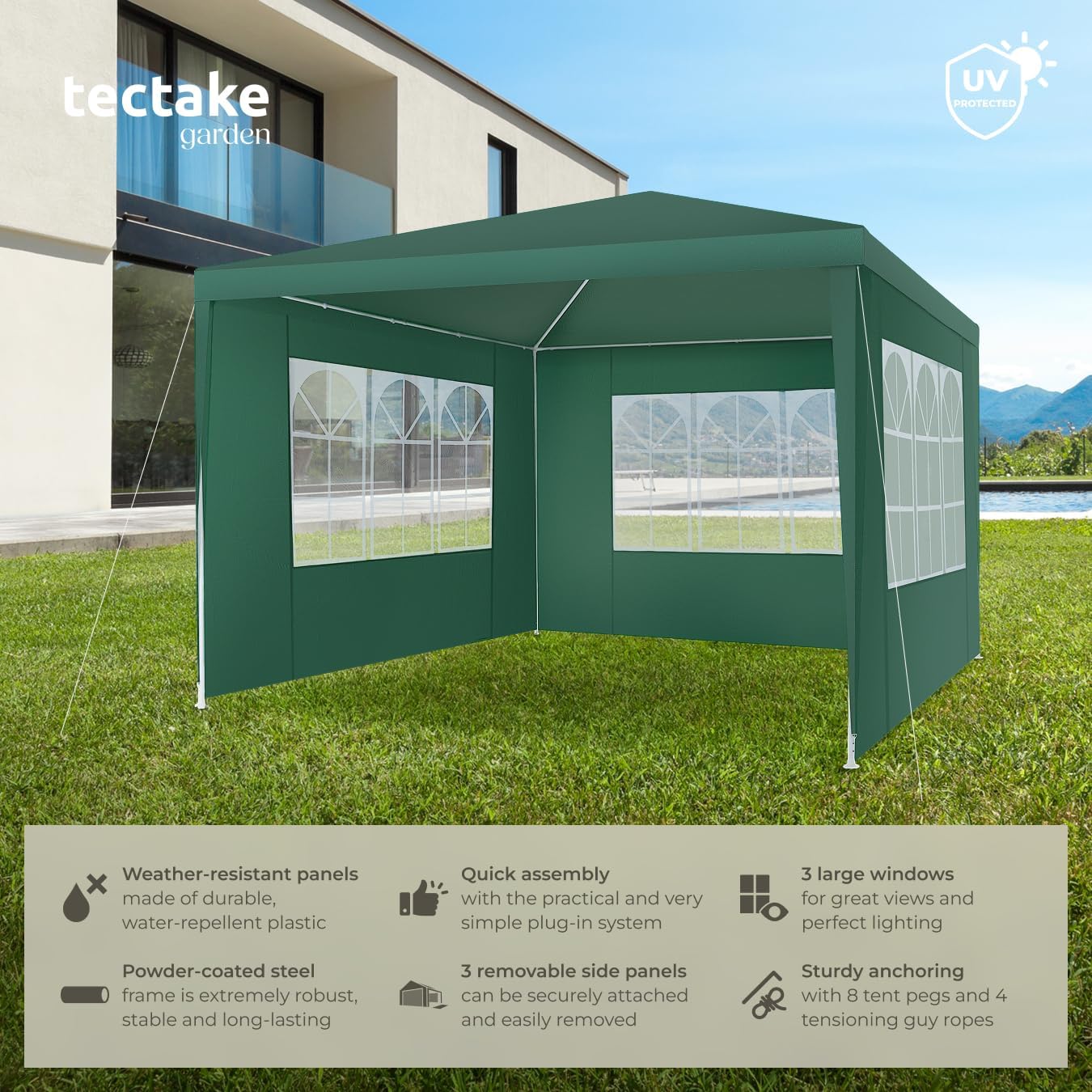 Detalle 2 de tectake Barinas 405964-3 paviljong 3 x 3 m med avtagbara sidodelar