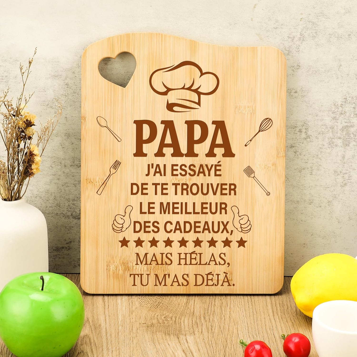 Detalle 2 de Tulolvae Cadeau Papa – Planche à Découper en Bambou 21,5 x 27,5 cm, idée cadeau original