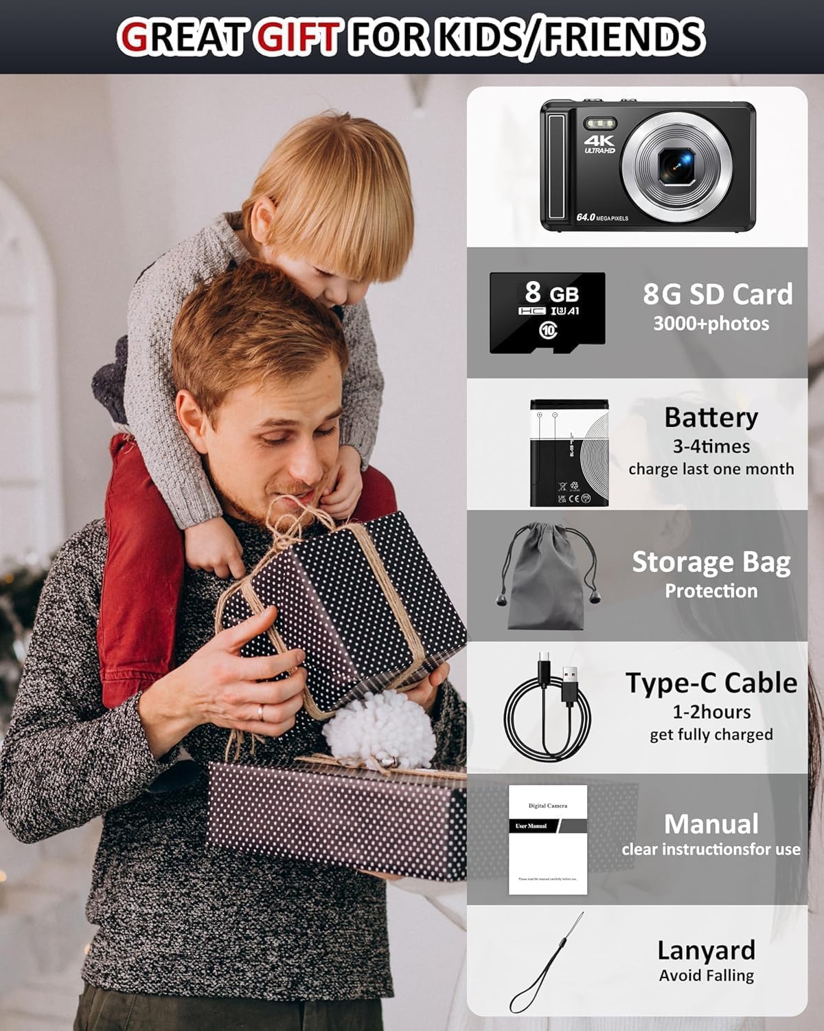 Thumbnail 6 de 4K Digital Camera with 2.8-Inch Display, 64MP UHD and 16x Zoom: A Practical starter for Kids and Beginners