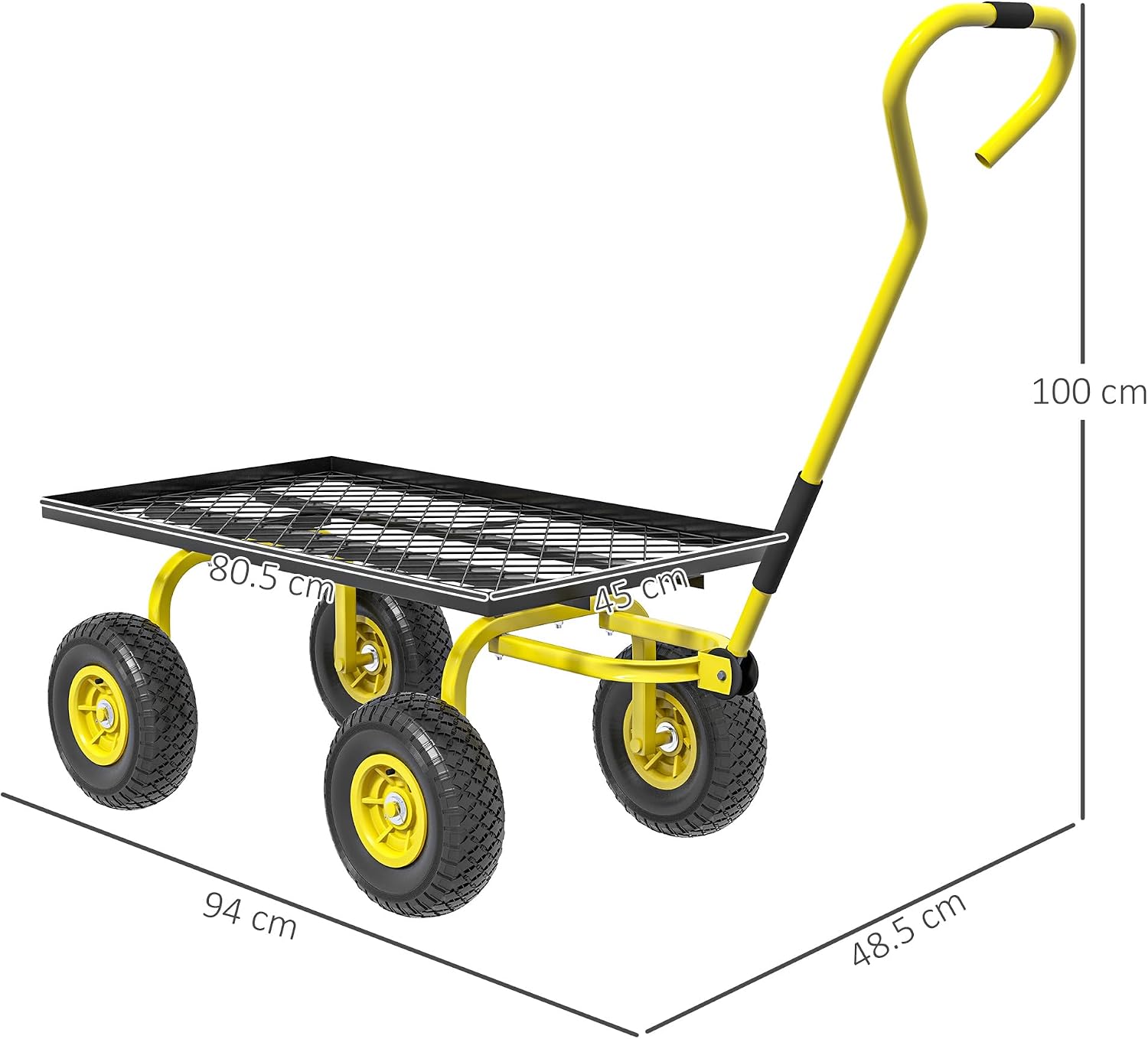 Detalle de Outsunny B71-015V01YL Garden Trolley, 150kg Capacity, Pneumatic Wheels