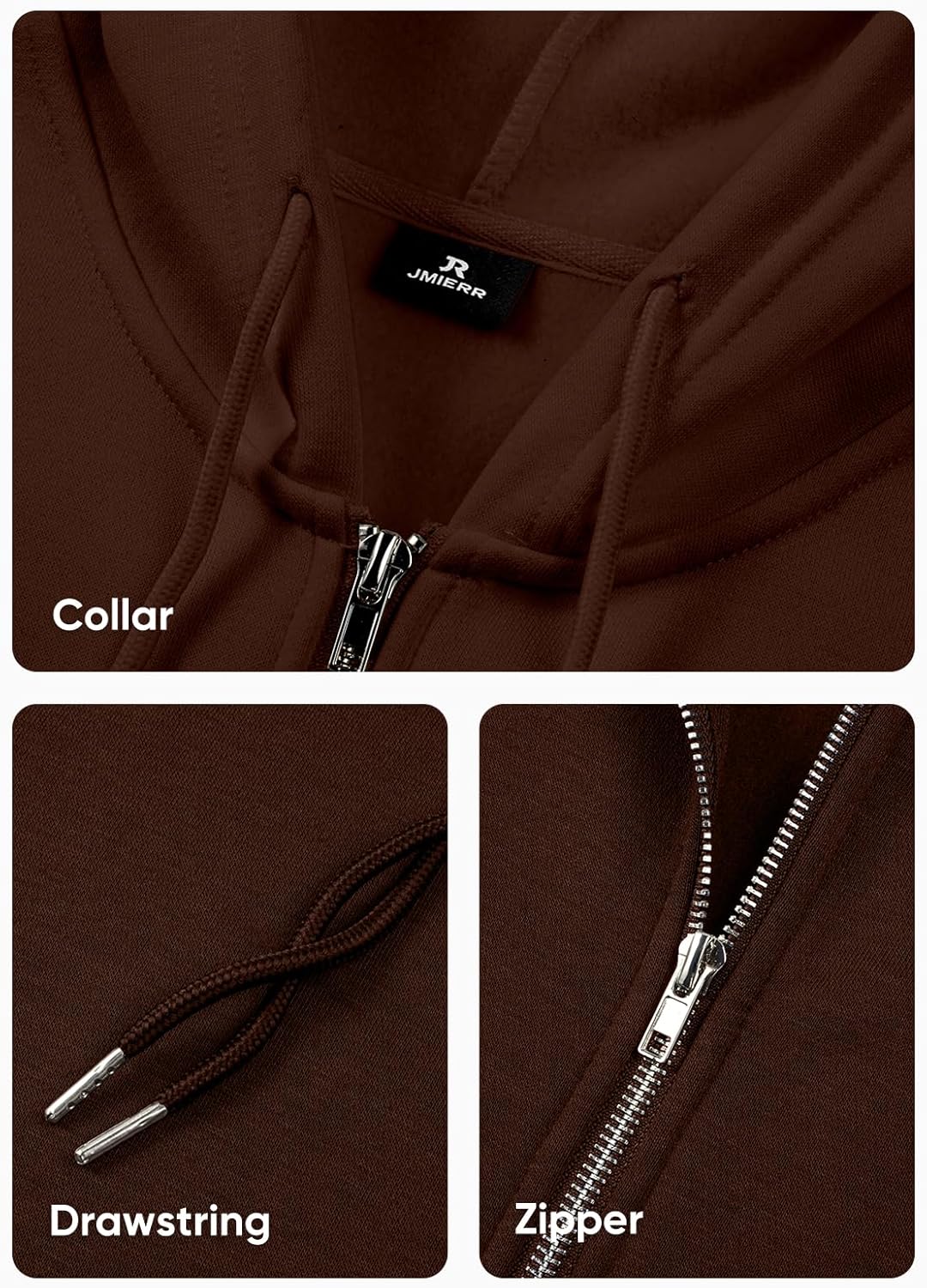 Thumbnail 5 de JMIERR Herren Hoodie aus Baumwolle mit Reißverschluss und Taschen
