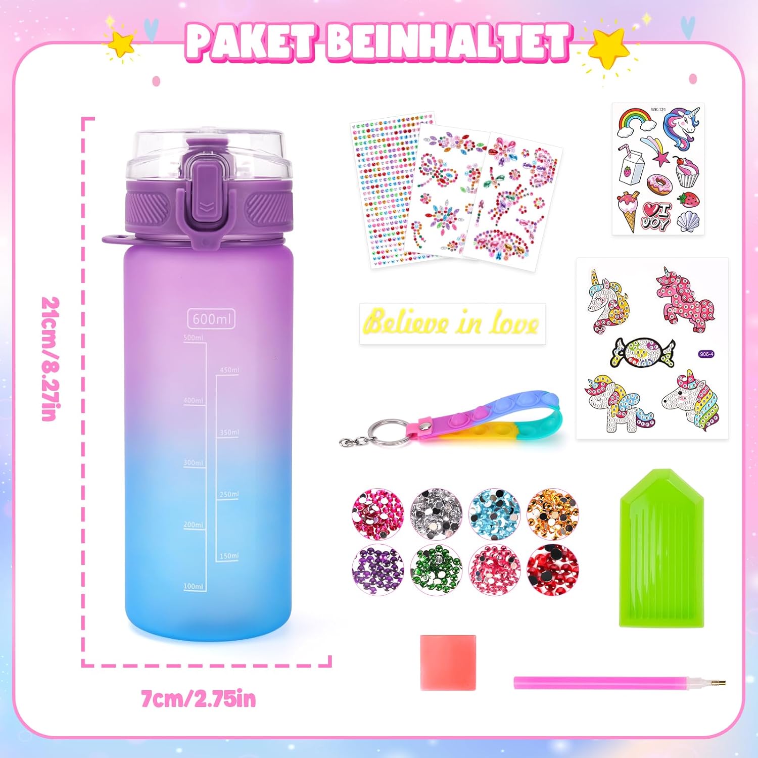 Thumbnail 6 de Einhorn Trinkflasche Bastelset 600 ml 💧