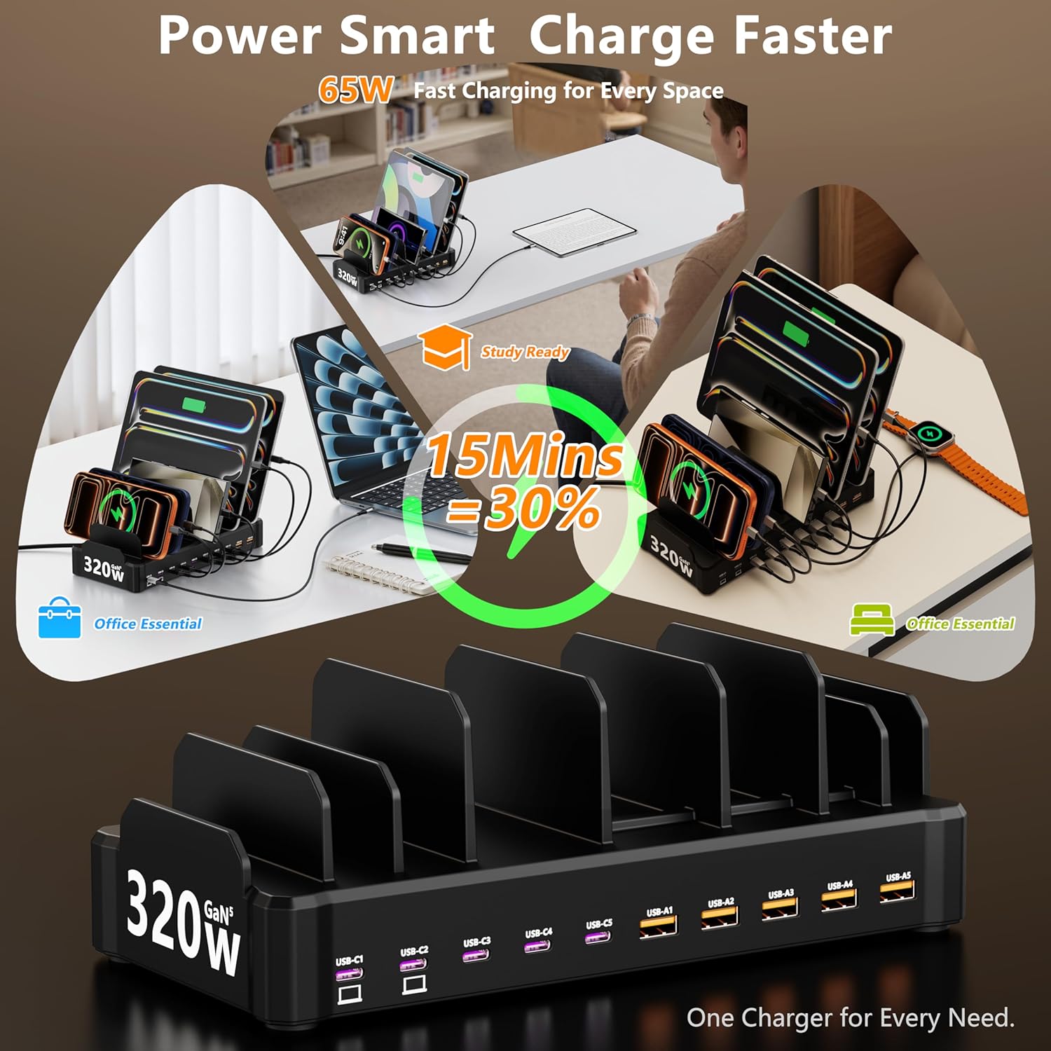 Thumbnail 3 de Monster 320W 10-Port GaN Charging Station with Dual 65W PD Ports