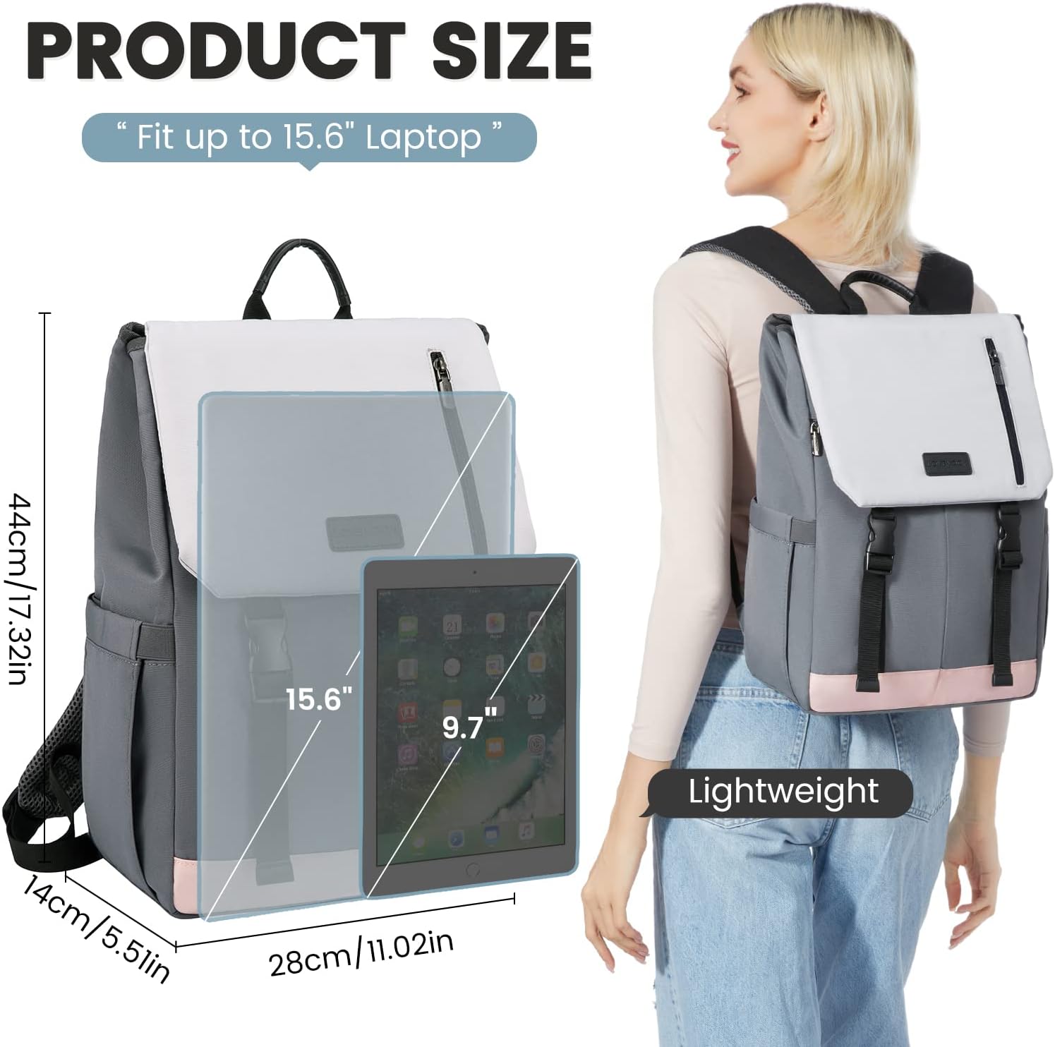 Detalle 2 de LOVEVOOK Zaino Porta PC Donna 15.6" – Zaino Antifurto Impermeabile per Laptop e Viaggi