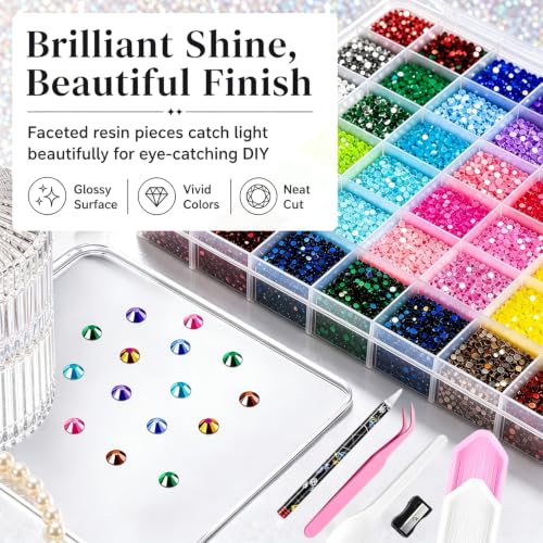 Detalle de Mytovosn 42000 Pcs 3mm Resin Jelly Rhinestones Kit with 42 Colours – Flatback Rainbow Gems, Includes Tweezer and Rhinestone Pen
